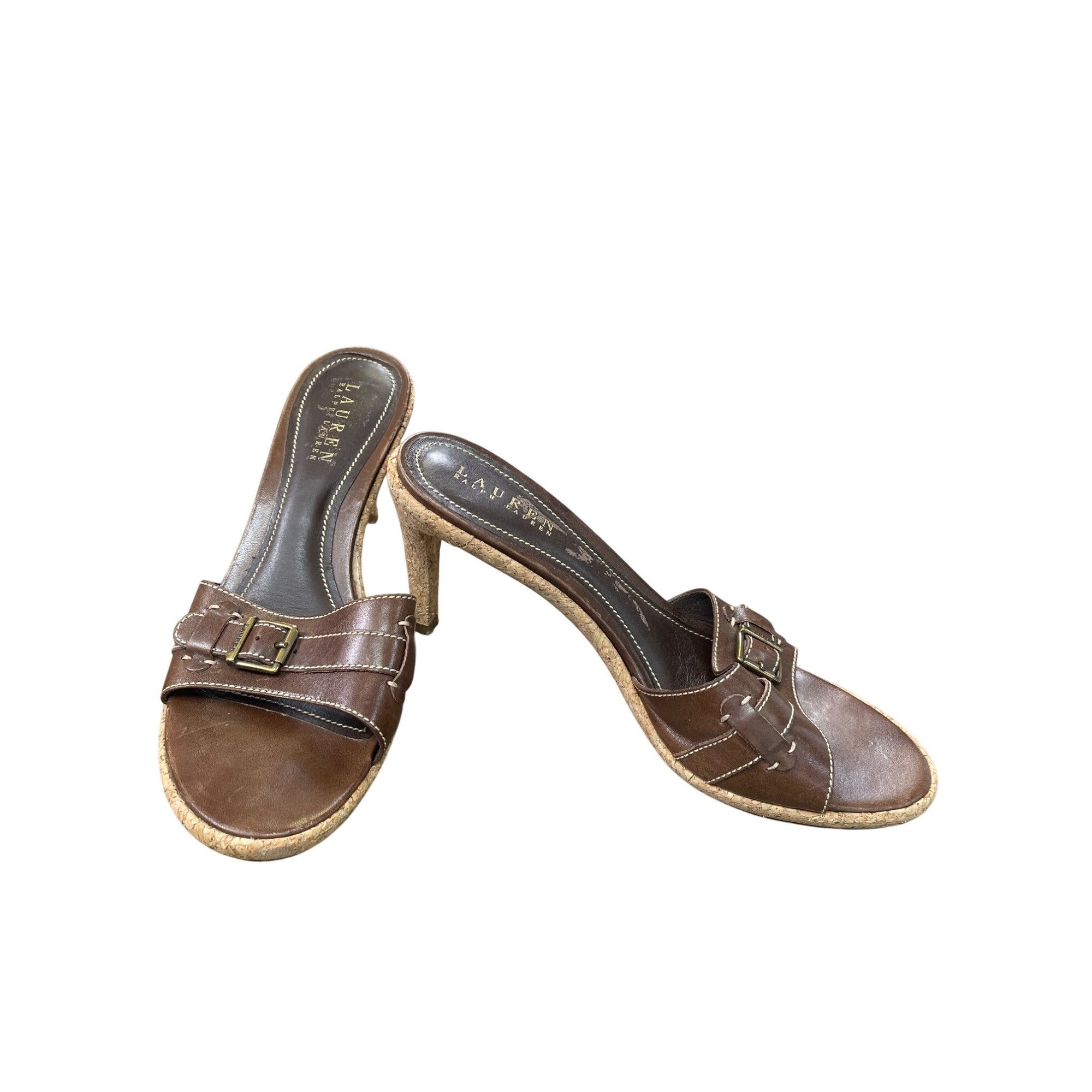 Lauren Ralph Lauren Lauren Ralph Lauren Womens Brown Leather Cork Heels Size 8B Size US 8 / IT 38 - 1 Thumbnail