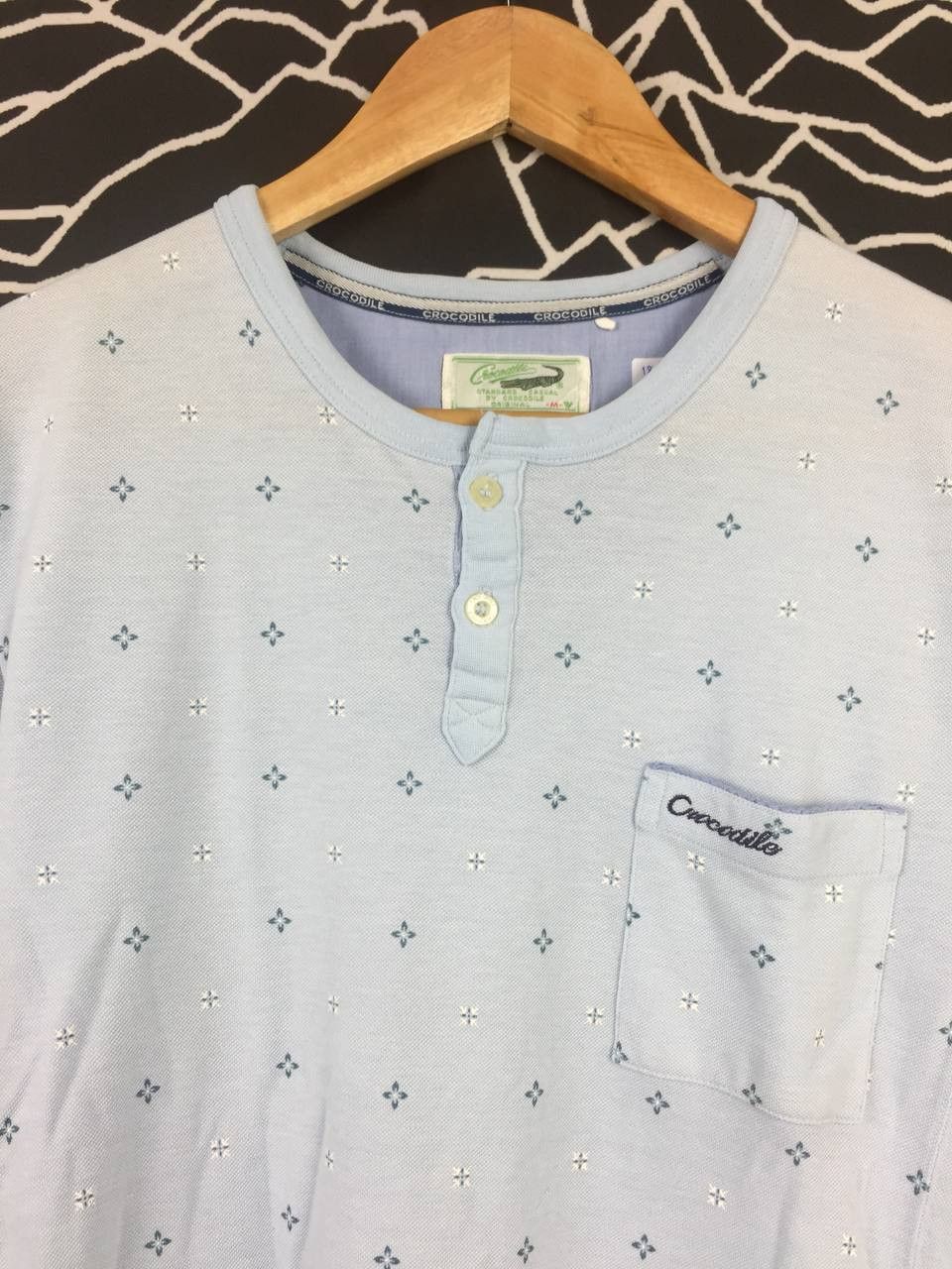 Vintage Vtg Crocodile Casual Light Blue Patterned Henley Tee Size US S / EU 44-46 / 1 - 3 Thumbnail