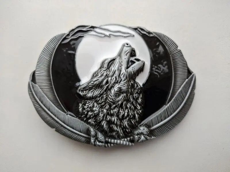 image of Leather x Unbrnd Wolf Head Belt Buckle in Silver, Men's
