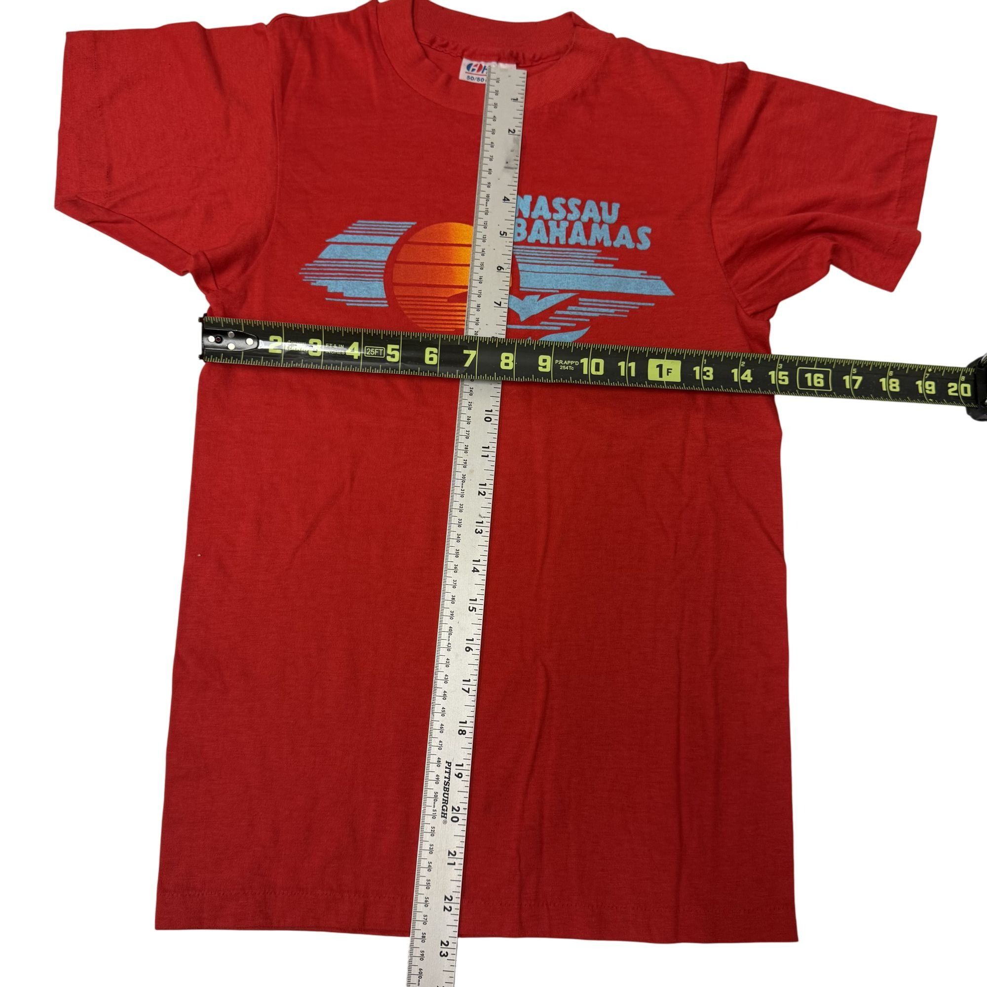Hanes 80's Red NASSAU BAHAMAS 50/50 Tropical Island SUNSET T Shirt Size US S / EU 44-46 / 1 - 6 Thumbnail