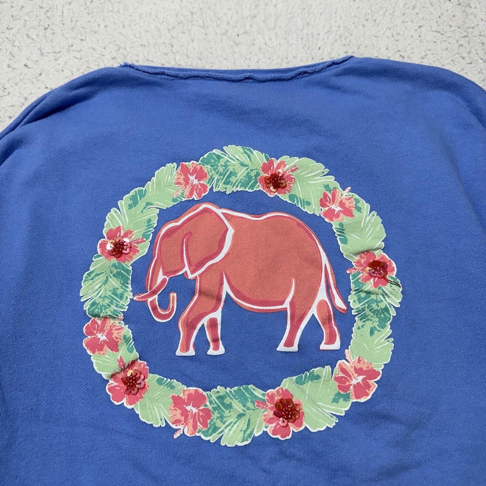 Other Crown & Ivy Medium Blue Pink Elephant Floral Sweatshirt Size M / US 6-8 / IT 42-44 - 15 Thumbnail