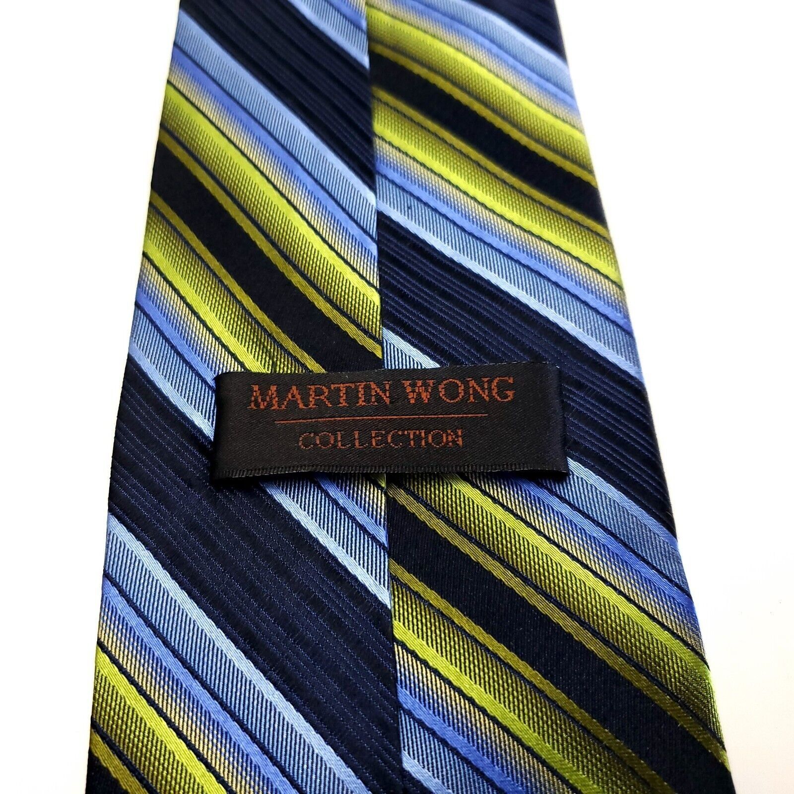 Vintage Martin Wong Blue Green Striped Woven Wide Silk Tie Size ONE SIZE - 3 Thumbnail