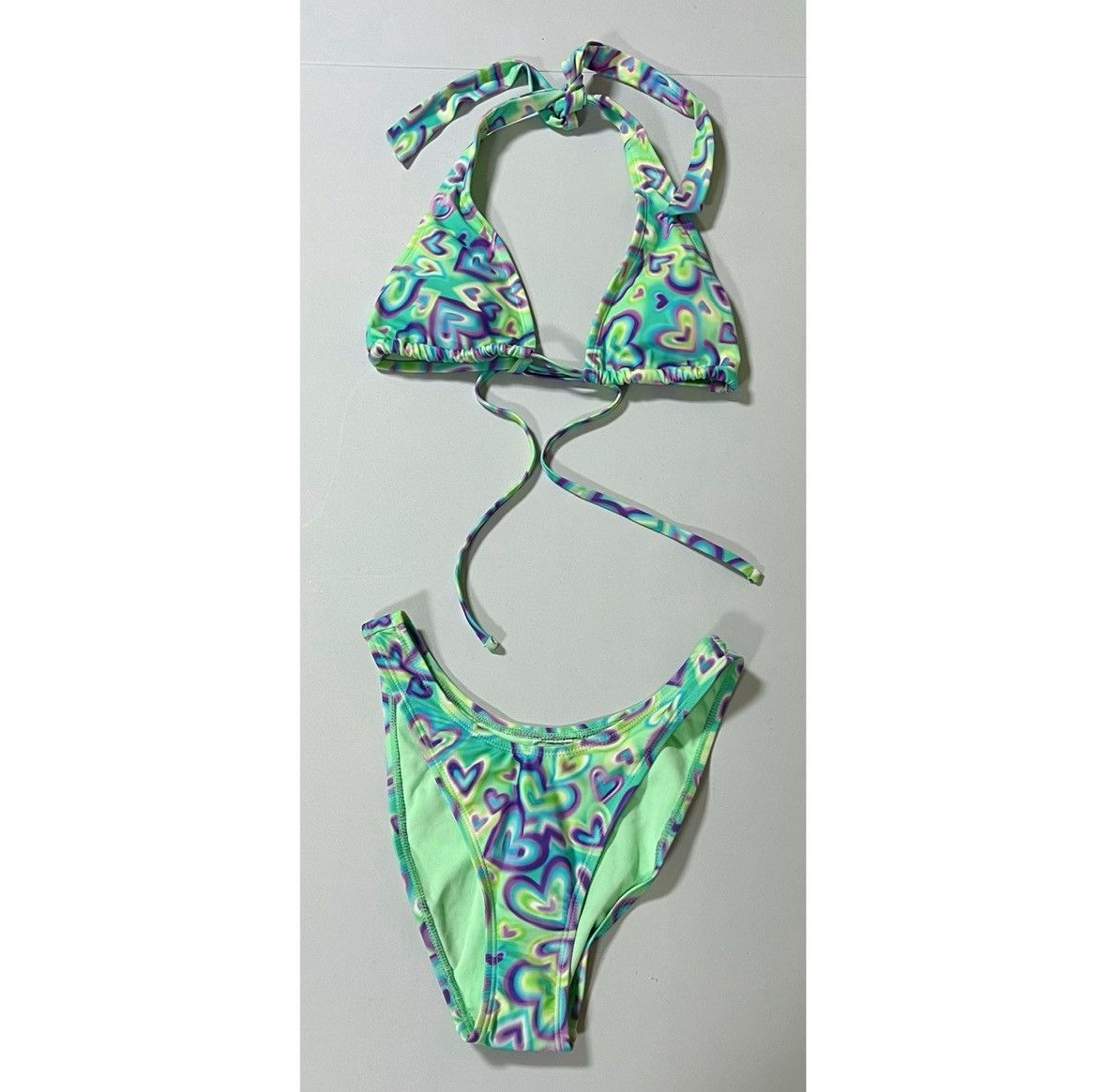 Japanese Brand × Vintage Graffiti Airbrush Hearts Bikini Top and Bottoms Set XXS 💜✨ Size ONE SIZE - 1 Thumbnail