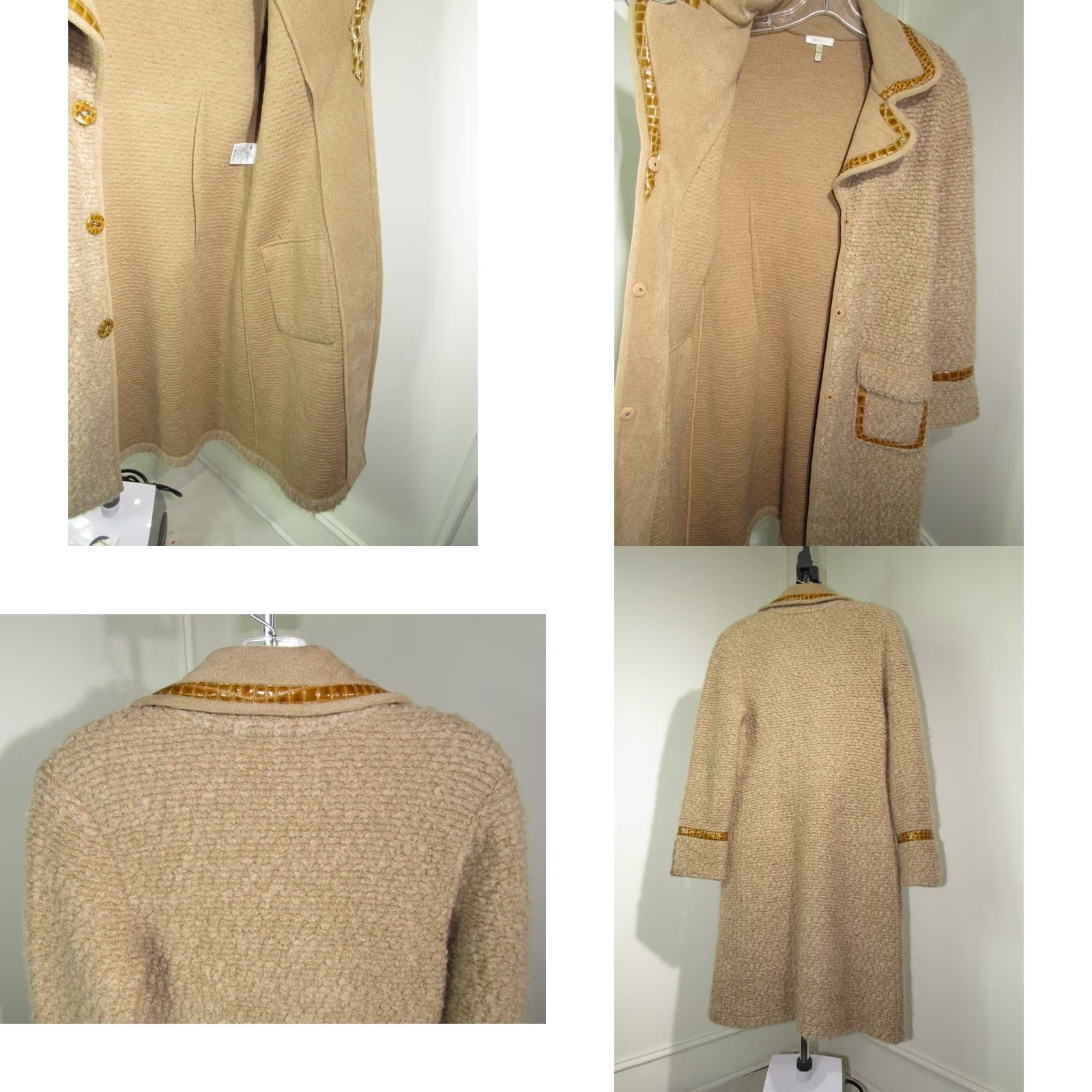 Escada VINTAGE ESCADA Women's Tan Virgin Wool Trench Coat 38 Lambskin Trim Coat Long Beige Womens 90s Designer Size XS / US 0-2 / IT 36-38 - 8 Thumbnail