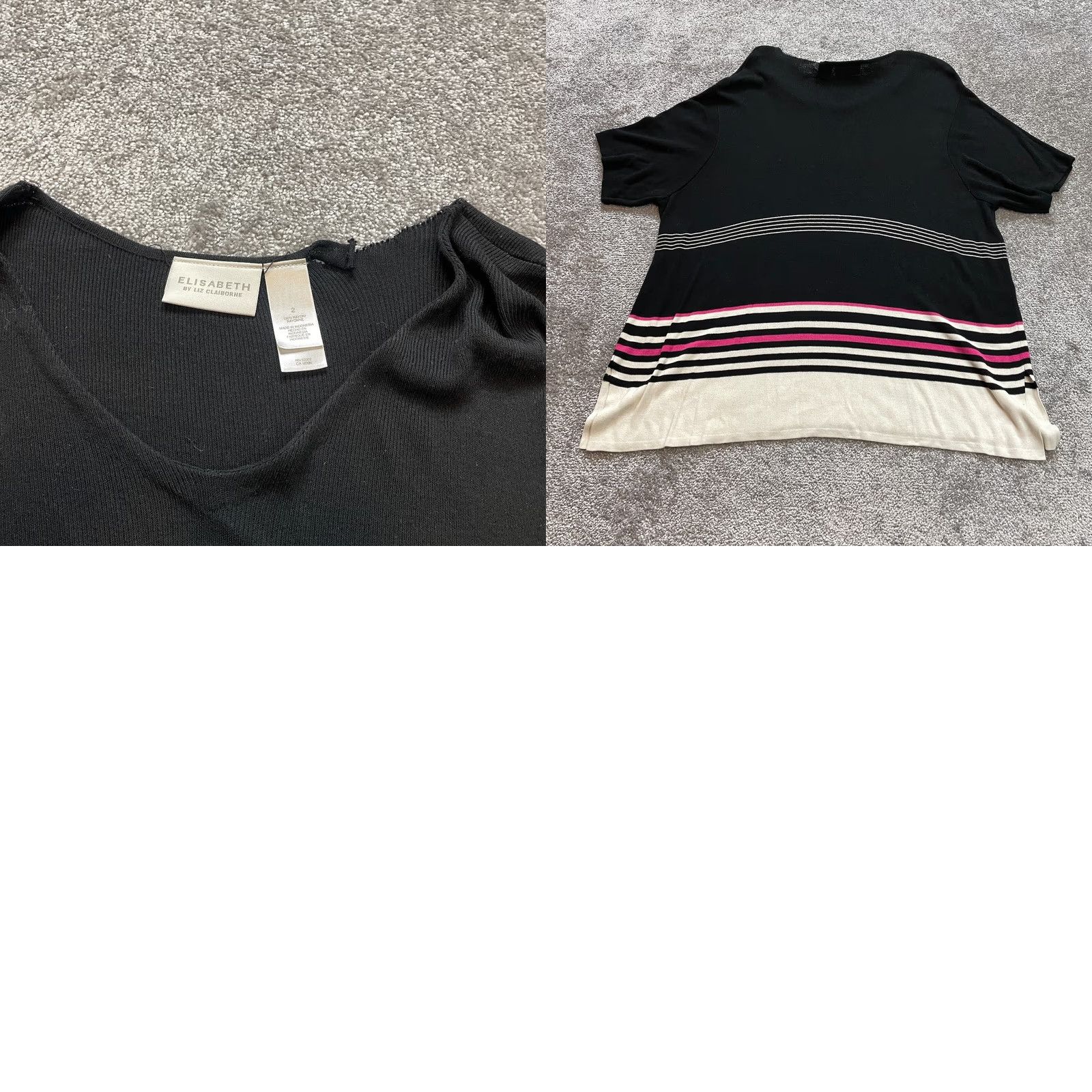 Liz Claiborne VINTAGE Liz Claiborne Sweater Womens 2X Black Striped Pullover Short Sleeve Pullover Knit Collar Casual Vintage Mens Ladies Girls Size XXL / US 16-18 / IT 52-54 - 8 Thumbnail