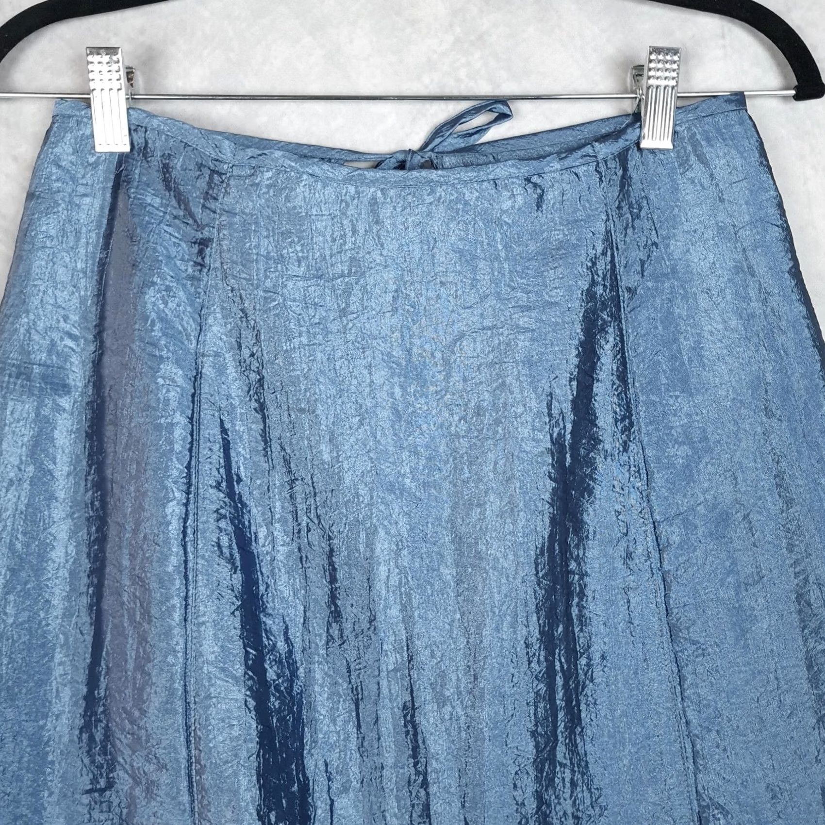 Free People VINTAGE Free People Skirt Maxi Juniors 7 Blue Satin Layered Wrap Tie Back Seamed 90s 2000s Womens Size 28" / US 6 / IT 42 - 2 Thumbnail