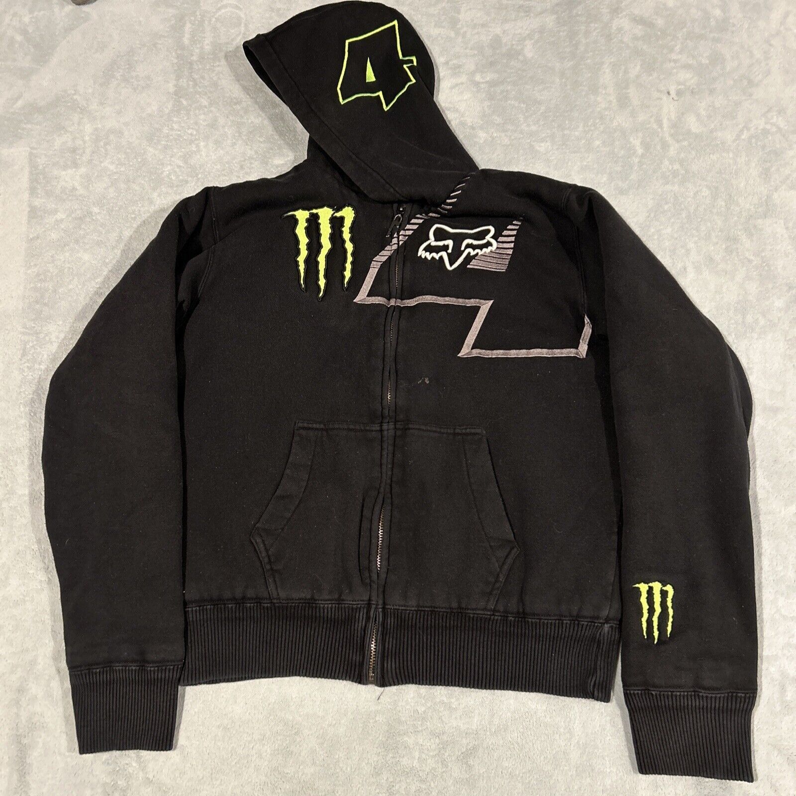 Fox top X Monster Collab Racing Medium Zip Up Fleece Lined Jacket