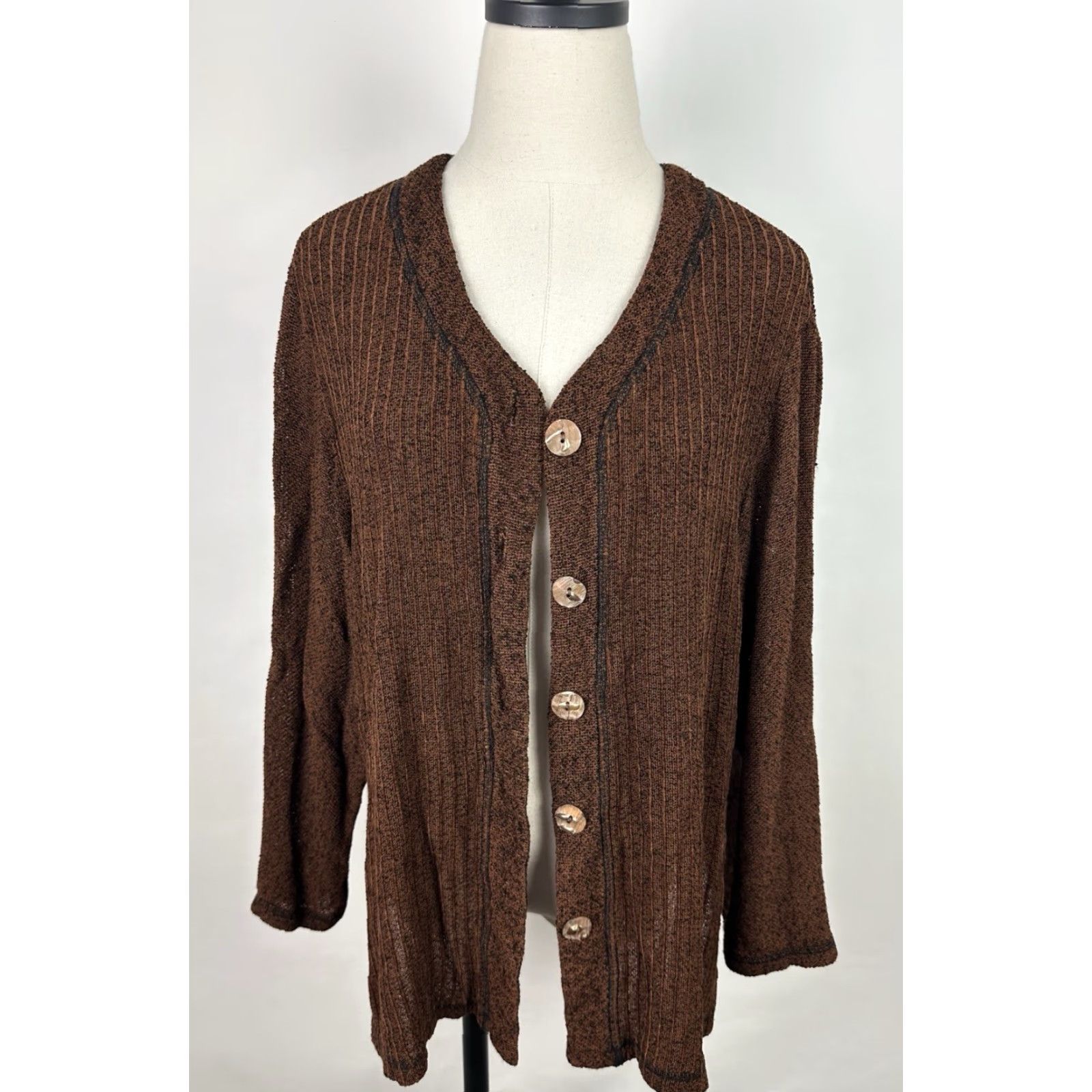 Vintage VINTAGE Cynthia Max Cardigan Womens L Brown Ochre Open Knit 90s Bohemian Size L / US 10 / IT 46 - 5 Thumbnail
