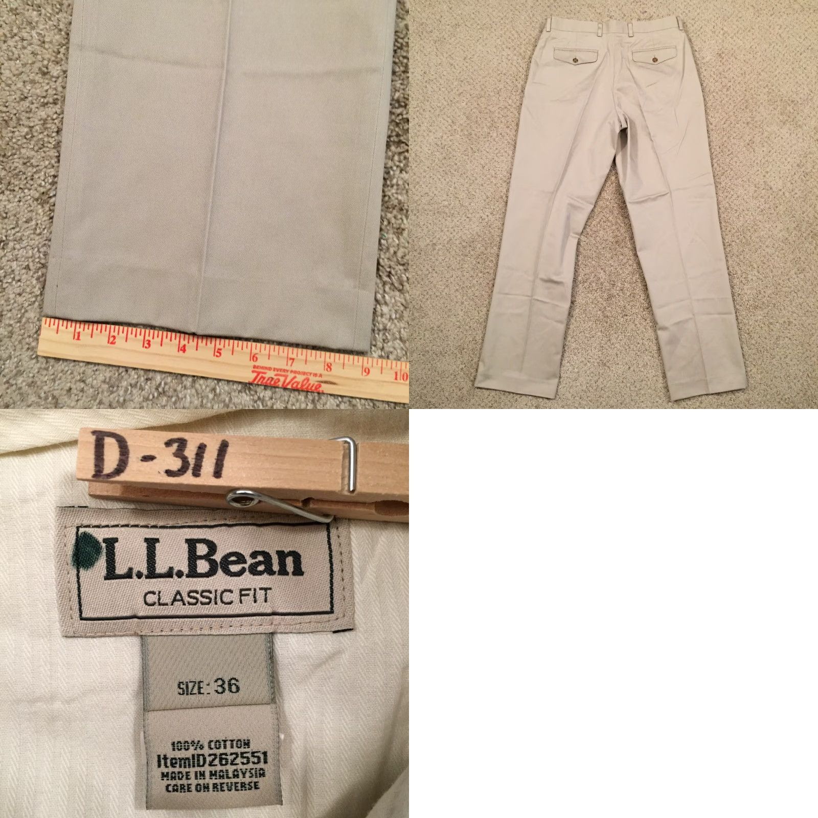 Vintage LL Bean Pants Men's Size 36 Chino Beige Flat Front Dress Pants Regular Rise Inseam 34 Size US 36 / EU 52 - 8 Thumbnail