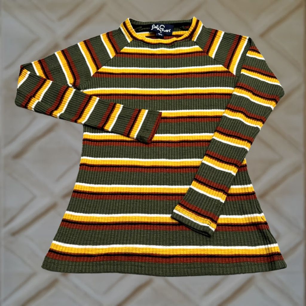 Vintage Lesley Evers Sweater Pullover Top Women XS Green Yellow Striped Crew Knit Size XS / US 0-2 / IT 36-38 - 1 Thumbnail