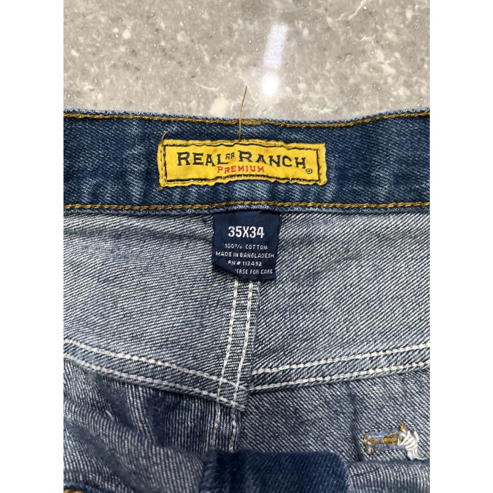 Denime Real Ranch Jeans Mens 35x34 Relaxed Fit Denim Straight Leg See Measurements Size US 35 - 3 Thumbnail