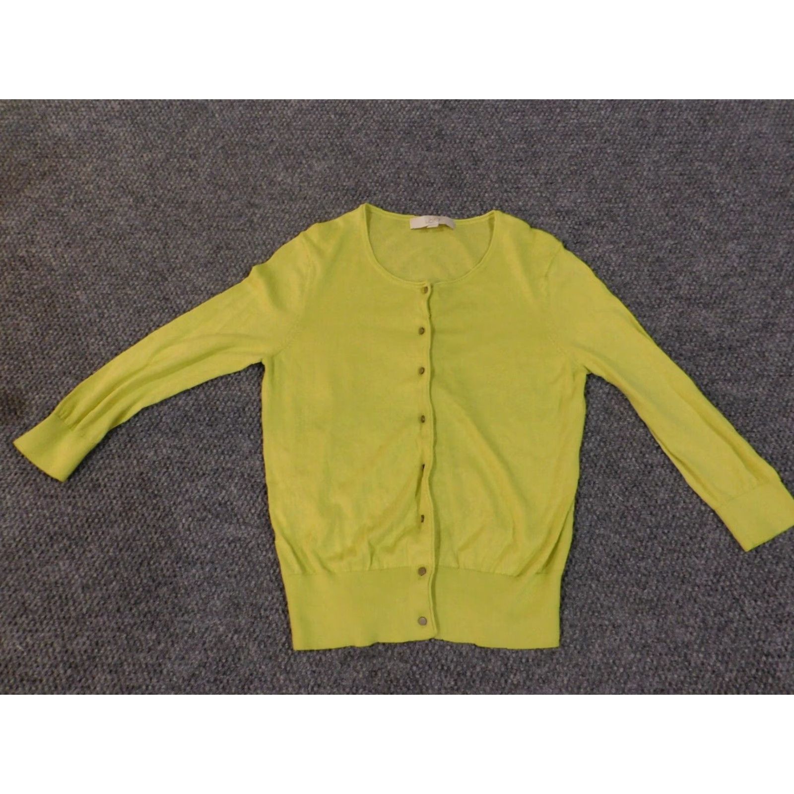 Loft LOFT Cardigan Sweater Green Wool Womens Medium Crew Neck Long Sleeve Rib Knit Button Cotton Casual Pullover Regular Fit Vintage No Size M / US 6-8 / IT 42-44 - 2 Thumbnail
