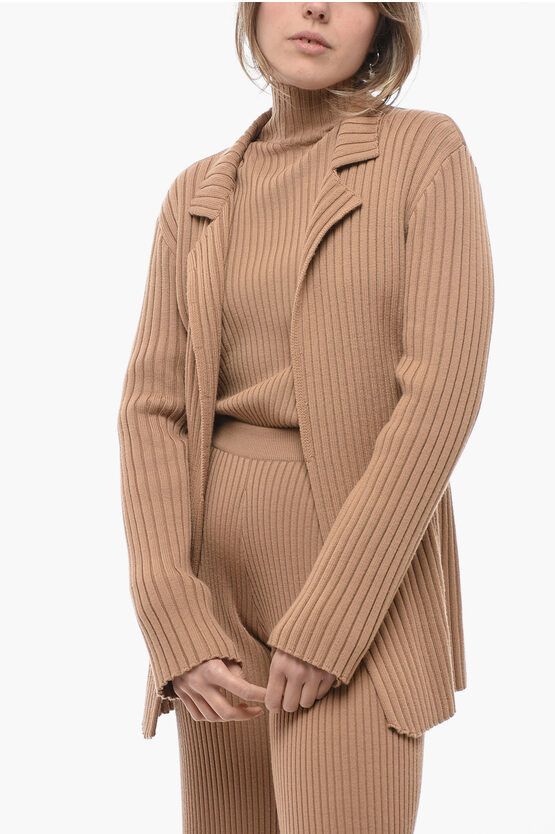 image of Chloe Ribbed Cashmere Blend Cardigan in Beige, Women's (Size Medium)