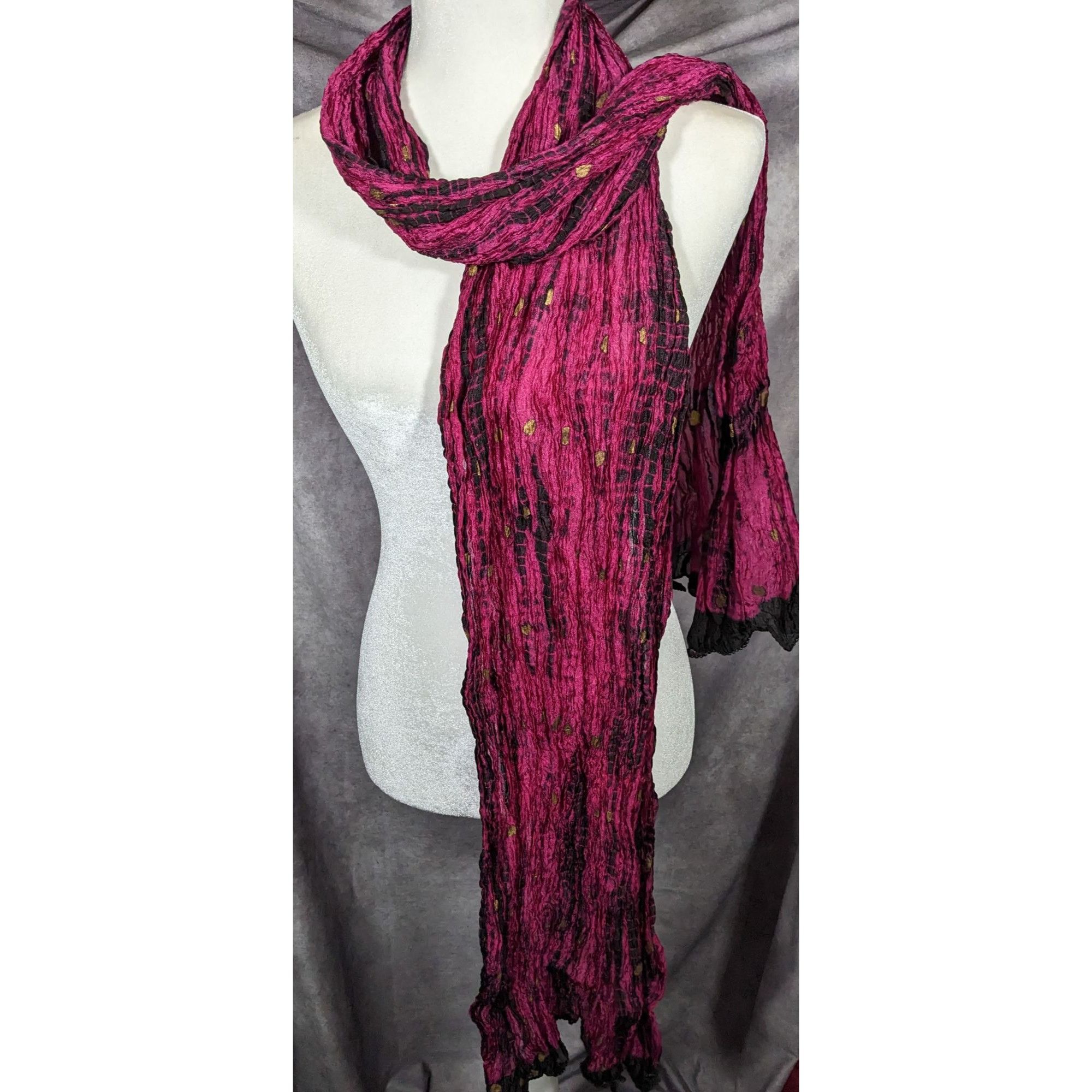 Other Bohemian Pink And Black Tie Dye Crinkle Scarf With Gold Acce Size ONE SIZE - 7 Thumbnail