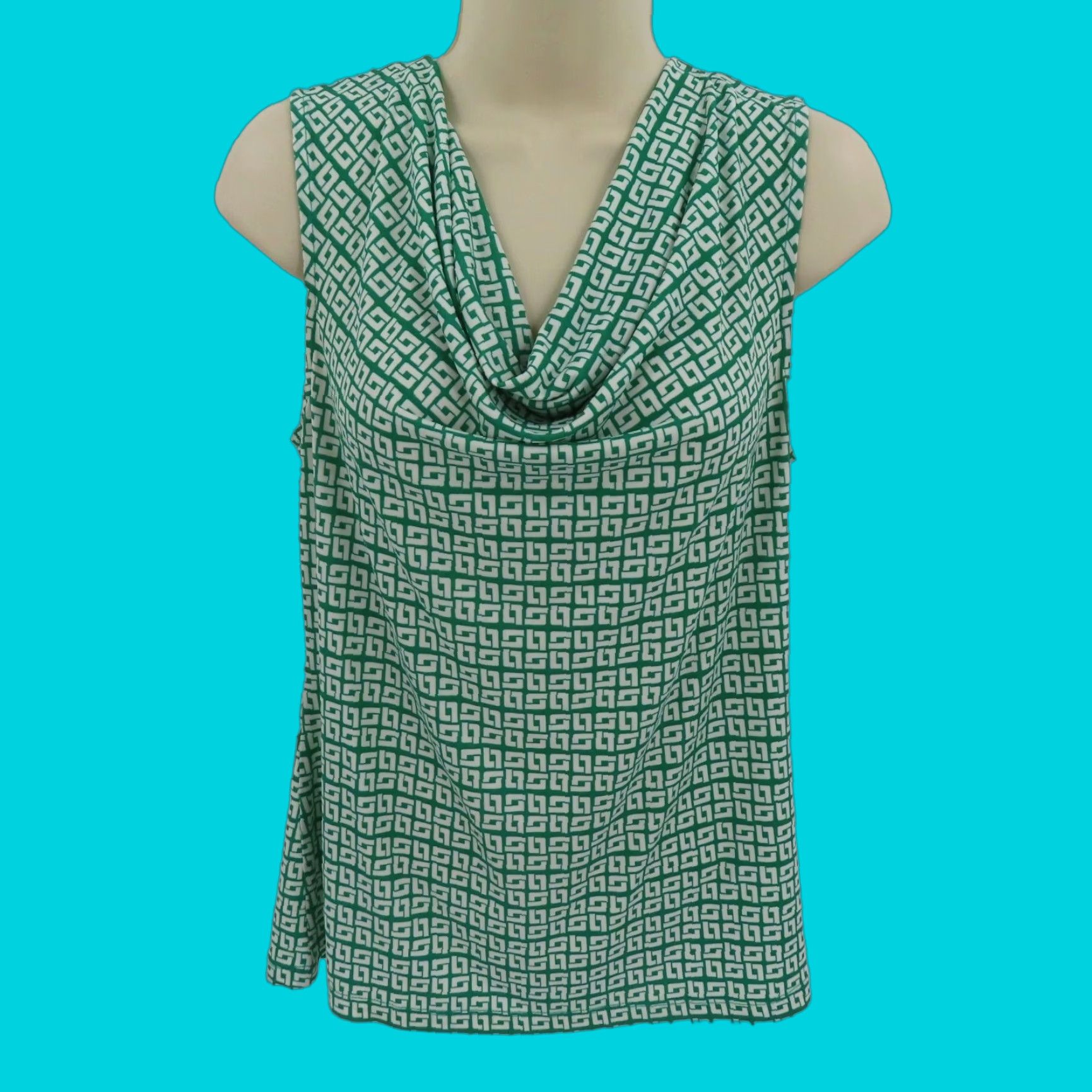 Banana Republic Banana Republic Women PS Tank Top Geometric Cowl Neck Sleeveless Green White Geometric Pattern Petite Small PS Shirt Womens Size S / US 4 / IT 40 - 1 Thumbnail