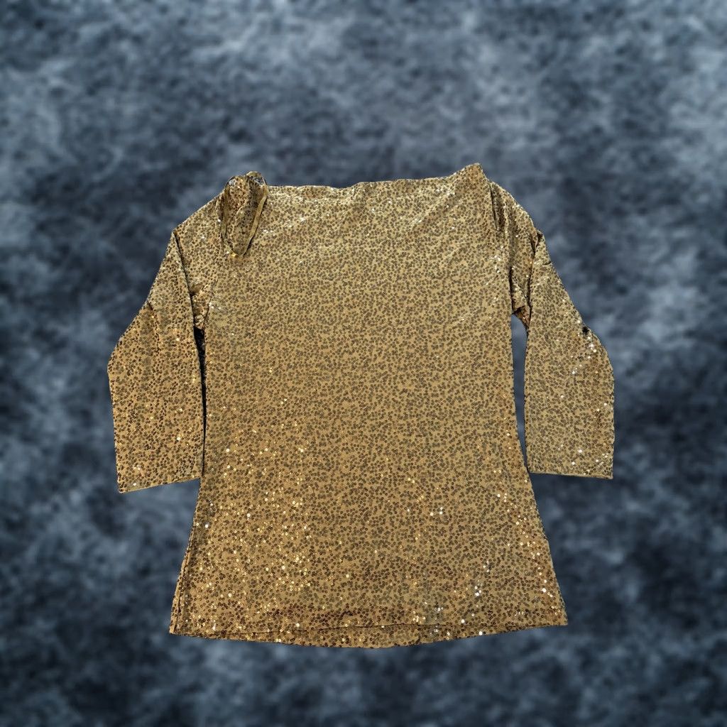 Eileen Fisher Eileen Fisher Top Blouse Womens XS Boat Neck Gold Silk Sequin 3/4 Sleeve Y2K Size XS / US 0-2 / IT 36-38 - 1 Thumbnail