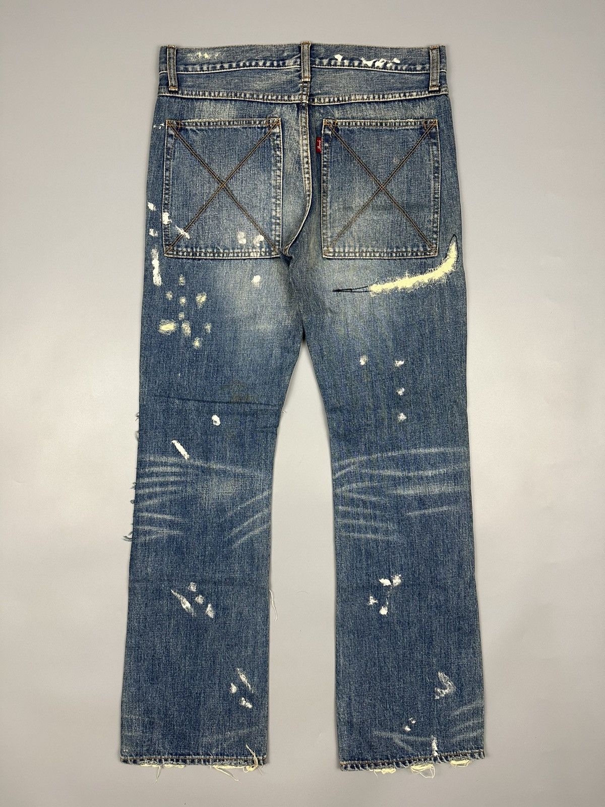 If Six Was Nine × Le Grande Bleu (L.G.B.) Distressed Bonds & Peace Boro Sashiko Flared Denim Size US 31 - 2 Thumbnail