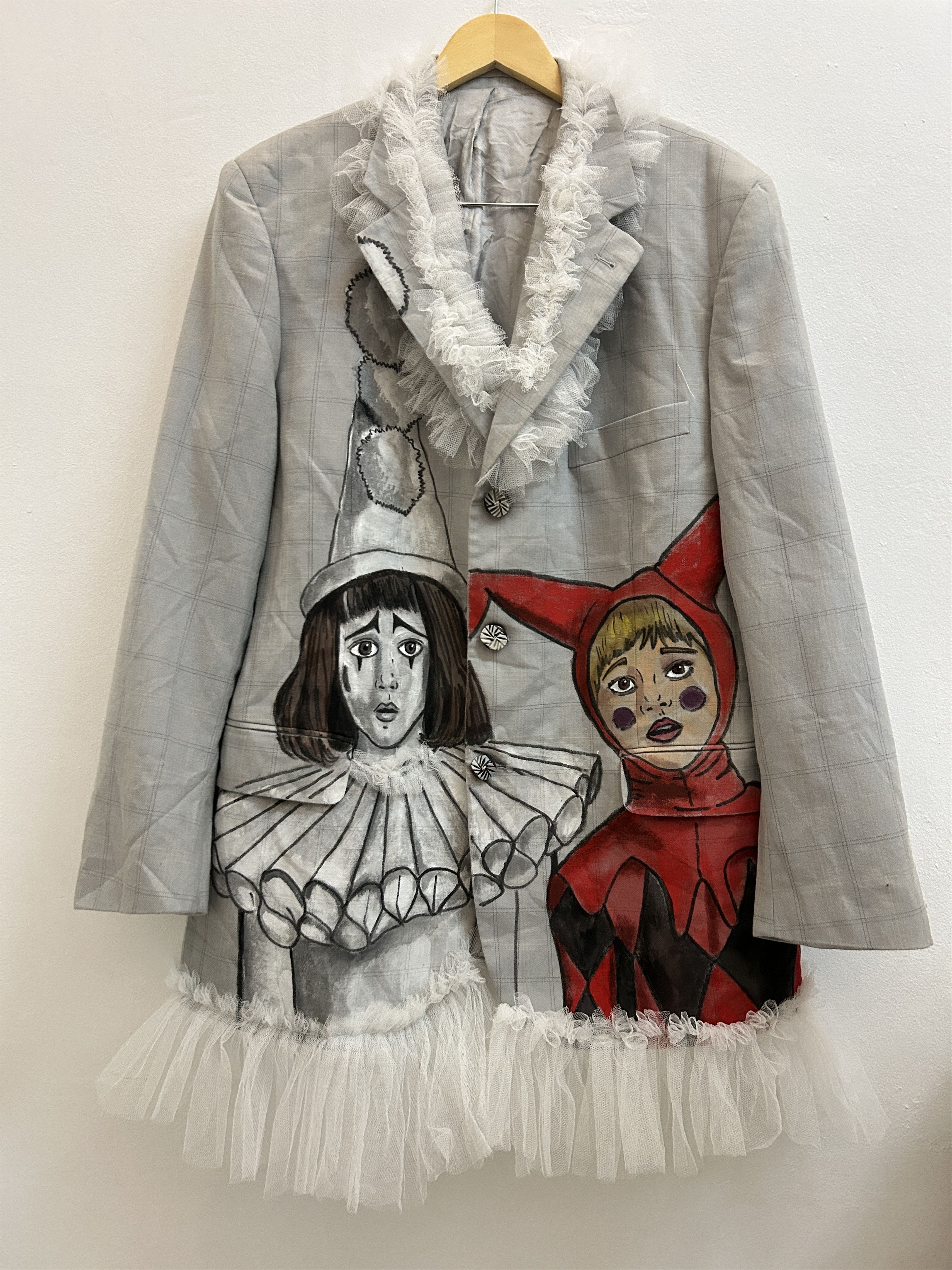 Custommade Hand-Painted Wool Harlequin Pierrot Blazer Size XL / US 12-14 / IT 48-50 - 9 Thumbnail