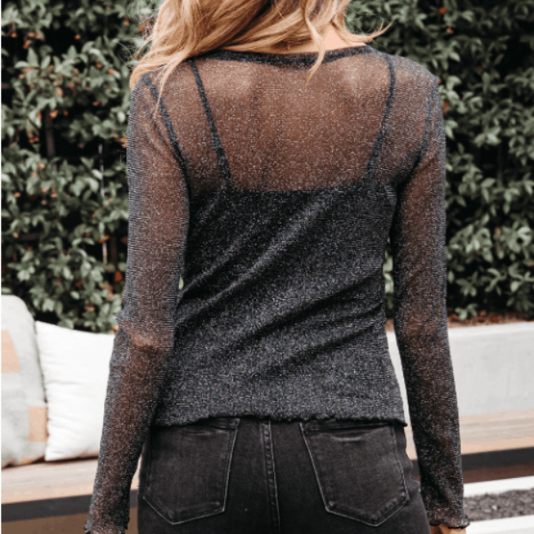 Other Black Metallic Glitter Mesh Long Sleeve Top Size S / US 4 / IT 40 - 3 Thumbnail