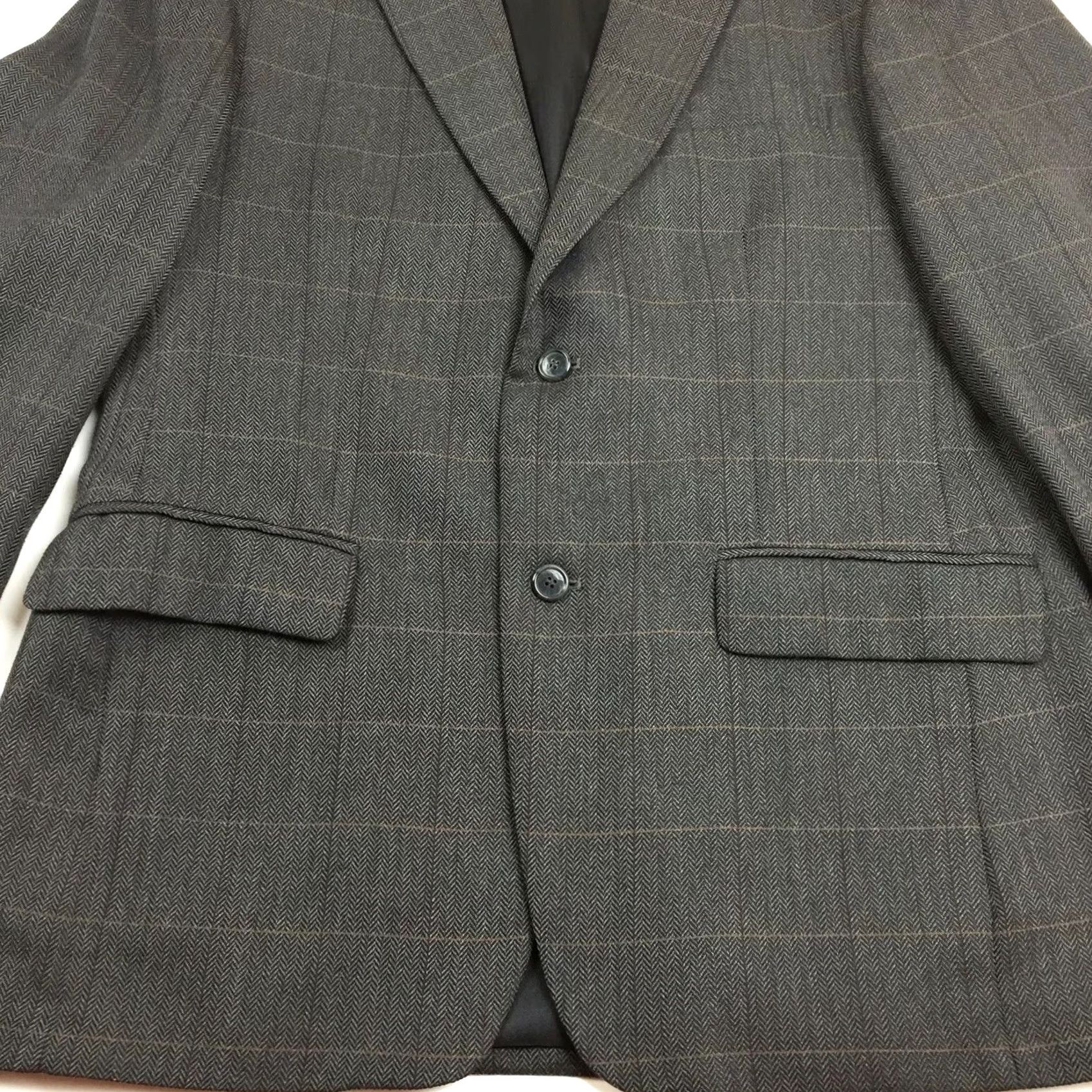 Haggar Haggar Blazer Mens 40R Brown Worsted Wool Blend Herringbone Window Pane Jacket Coat Single-Breasted Notch Lapel 2 Piece Business Mens Size 40R - 6 Thumbnail