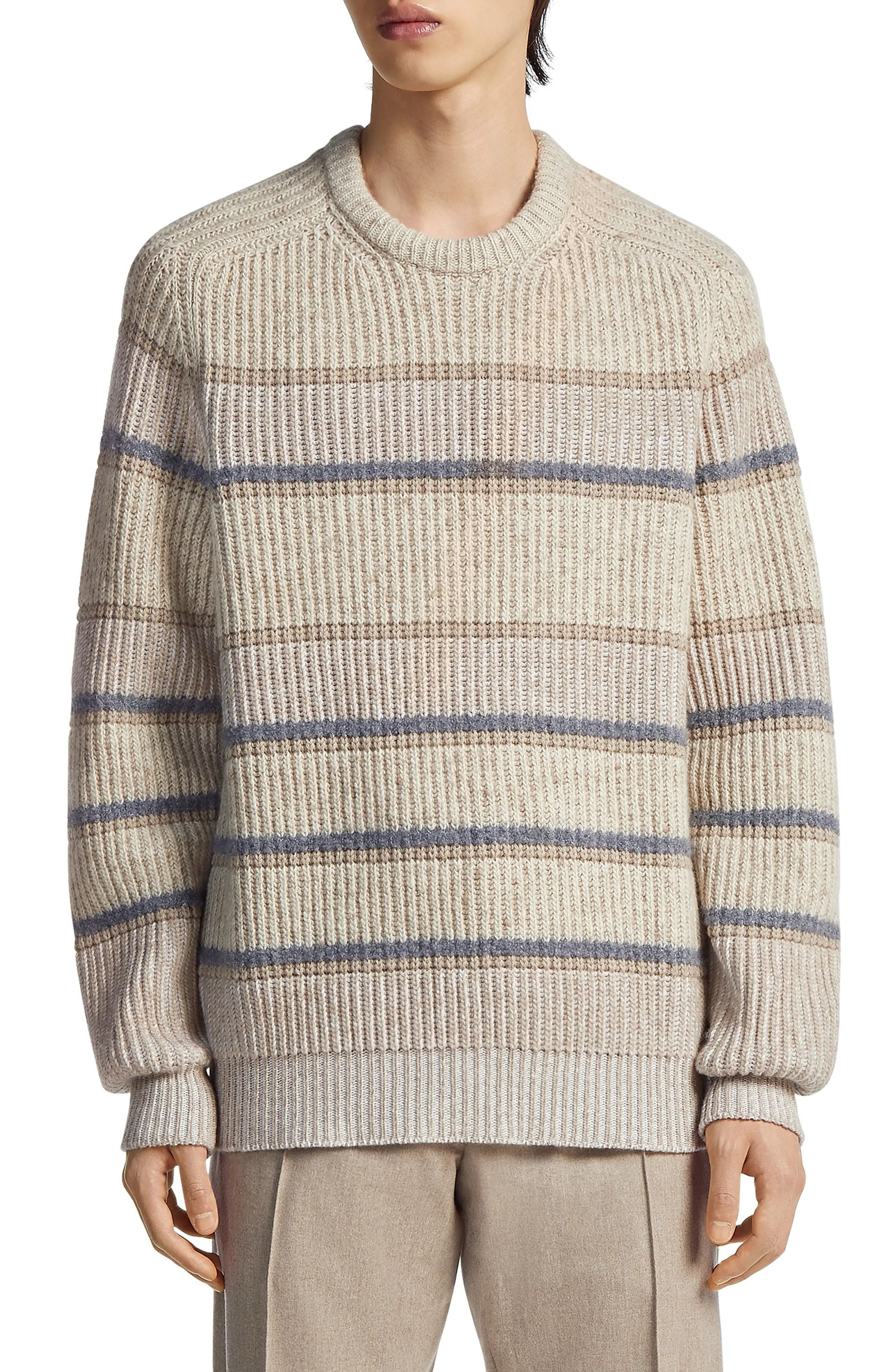 Ermenegildo Zegna UCH51A6-110-230 Striped Cashmere and Silk Crewneck Size US L / EU 52-54 / 3 - 3 Thumbnail