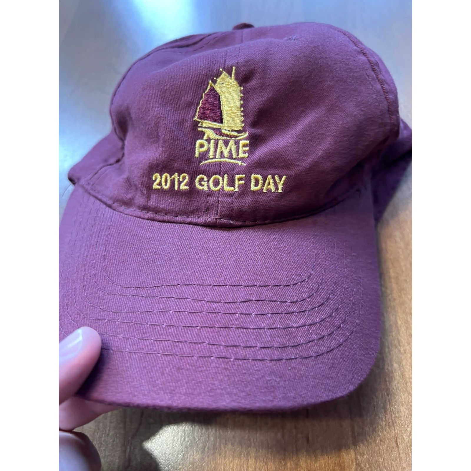 Vintage PIME 2012 Golf Day Hat Yellow Maroon Strap Back New Never Worn Trucker Hat Logo Apollo Men Adjustable Red Size ONE SIZE - 2 Thumbnail
