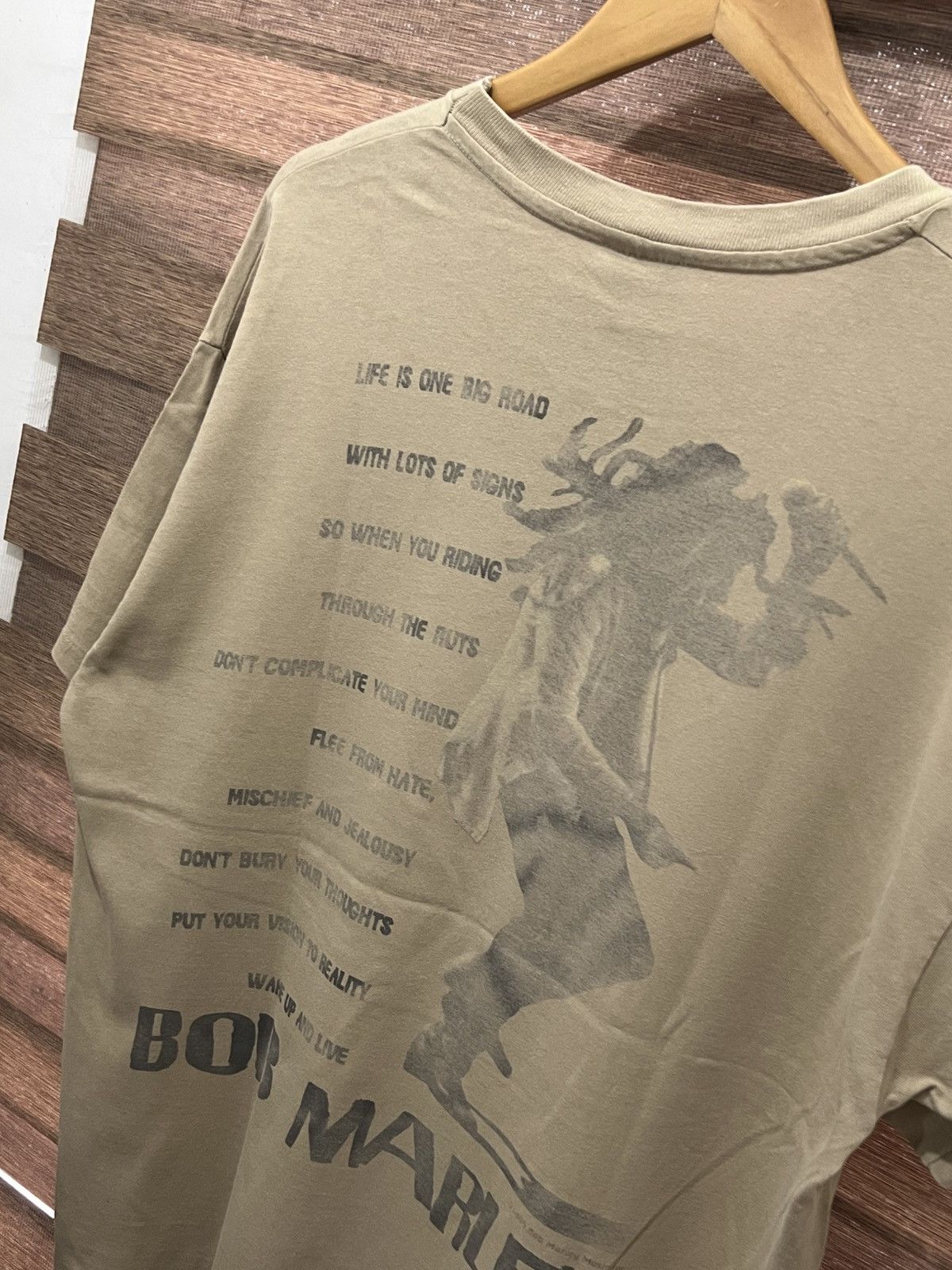 Bob Marley × Rap Tees × Vintage Vintage 90s Bob Marley Wake Up & Live Rasta Rap Tee Size US XL / EU 56 / 4 - 7 Thumbnail