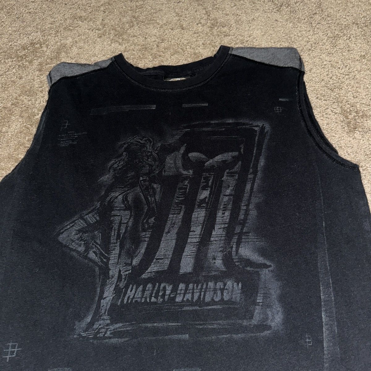 Harley Davidson Harley Davidson Sleeveless Top Grunge Skulls Size US XL / EU 56 / 4 - 3 Thumbnail