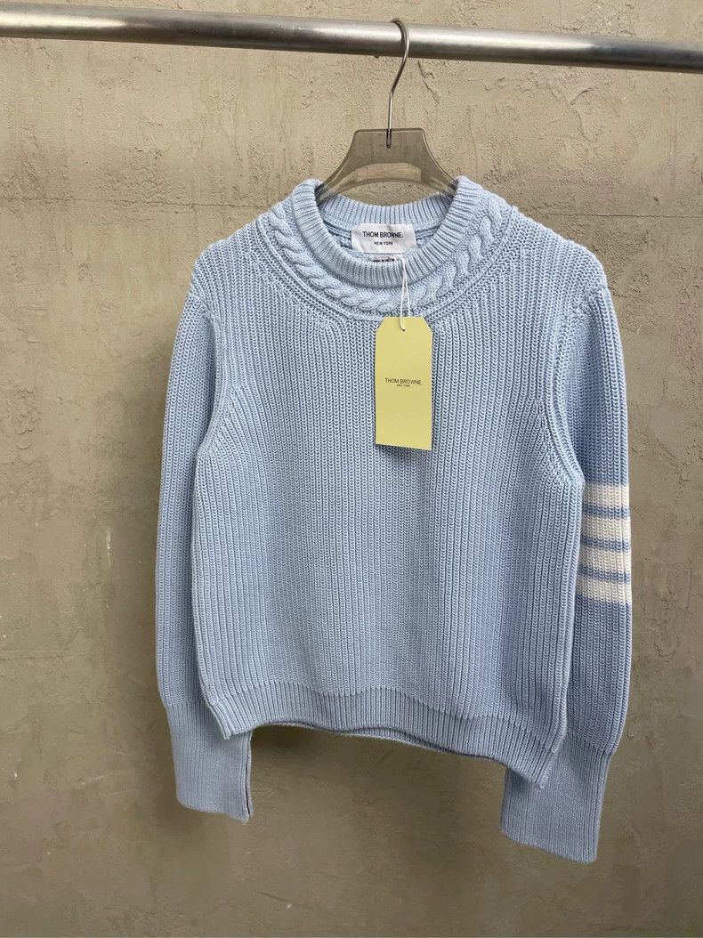 Thom Browne Thom Browne Smog blue jacquard thick round neck knit sweat Size S / US 4 / IT 40 - 1 Thumbnail