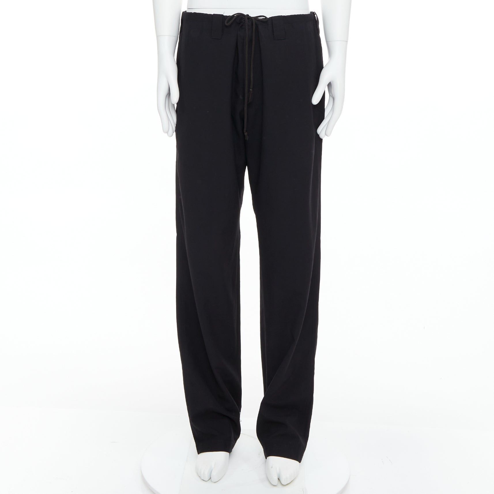 Yohji Yamamoto YOHJI YAMAMOTO black invisible drawstring distressed hem wide pants JP4 XL Size US 29 - 1 Thumbnail