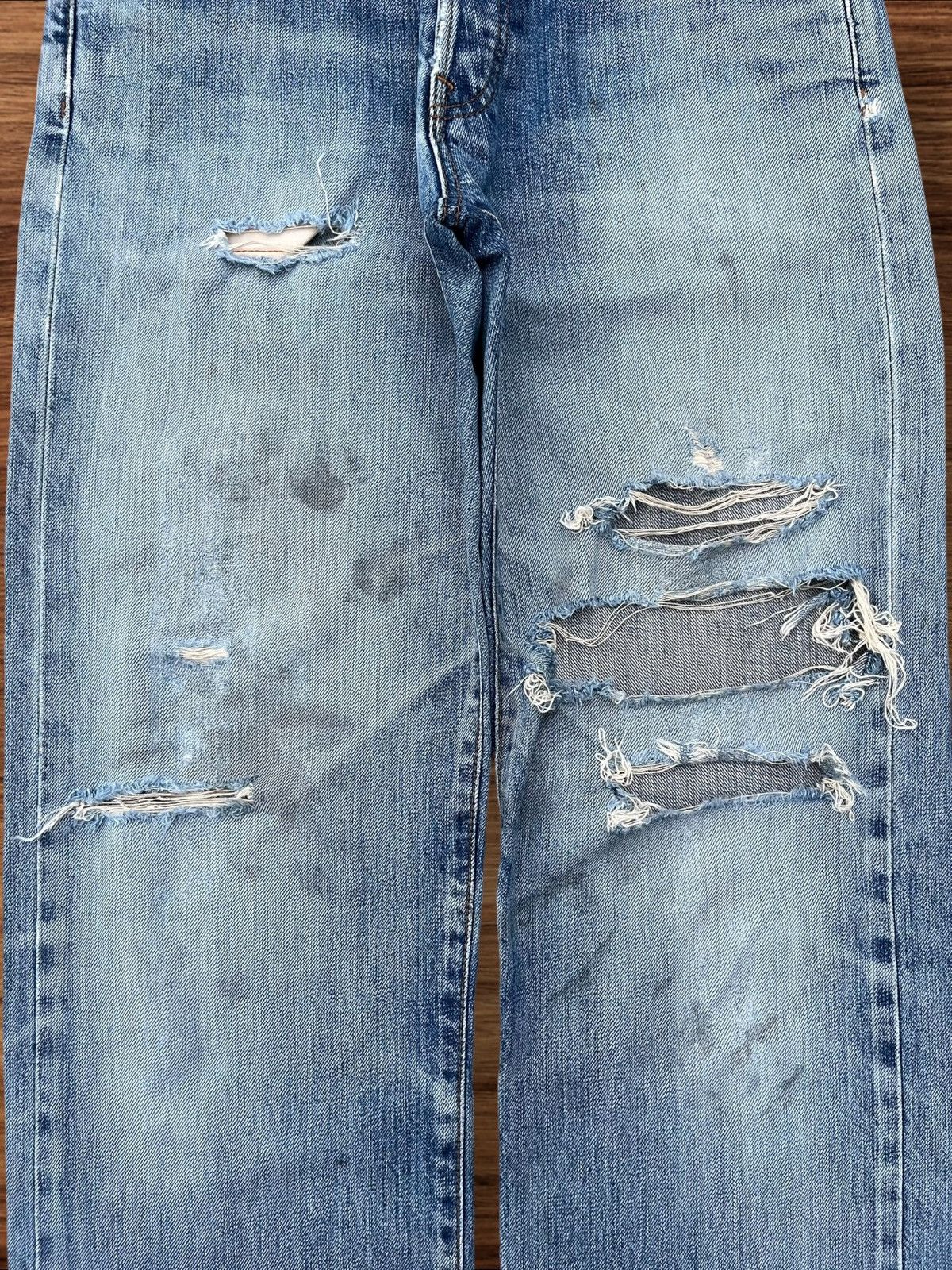 Japanese Brand × Jun Takahashi Vintage Japanese Blue Washed Buttonfly Ripped Selvedge Jeans Size US 30 / EU 46 - 10 Thumbnail