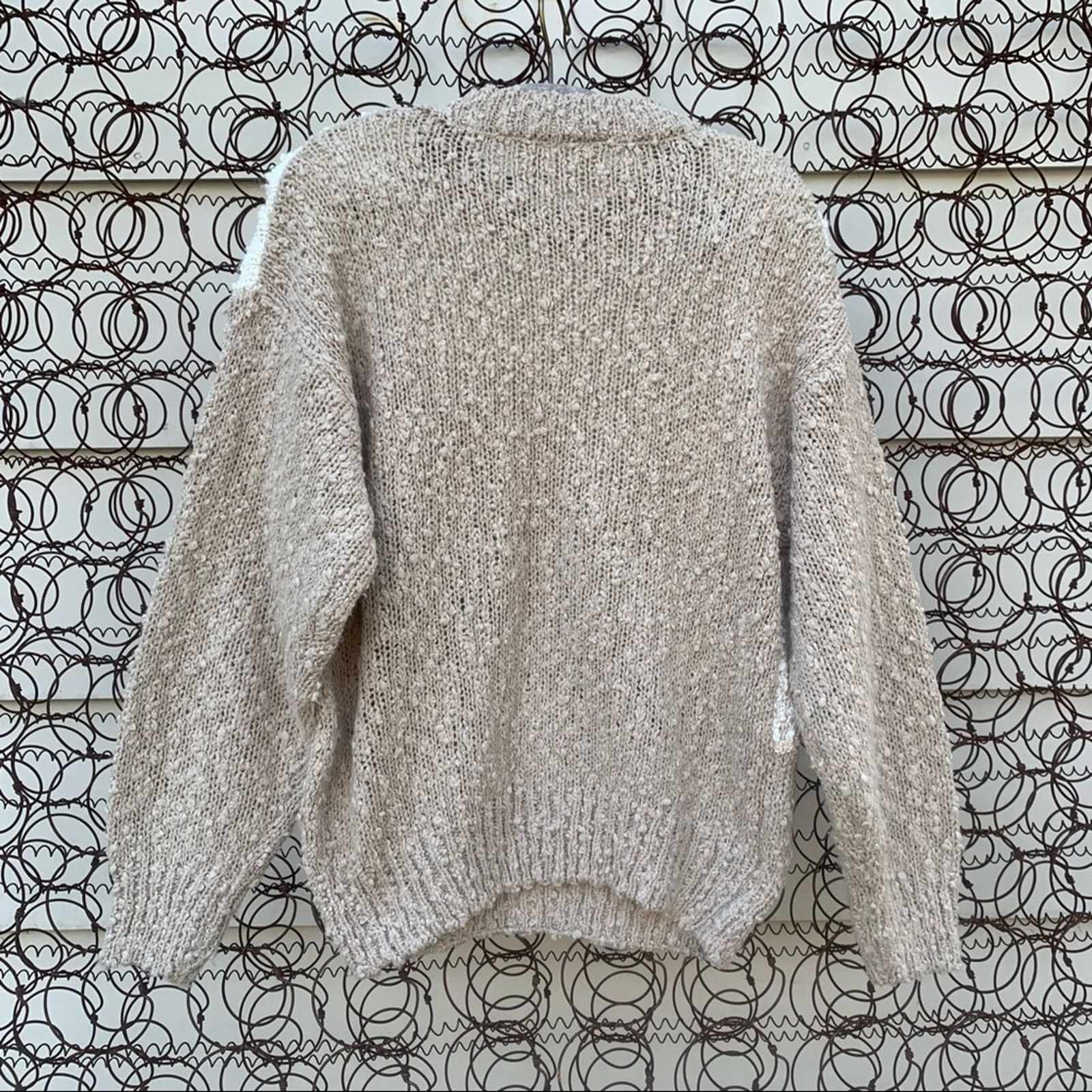 Vintage 80s 90s cottagecore oatmeal cream floral appliqué sweater M Size M / US 6-8 / IT 42-44 - 3 Thumbnail
