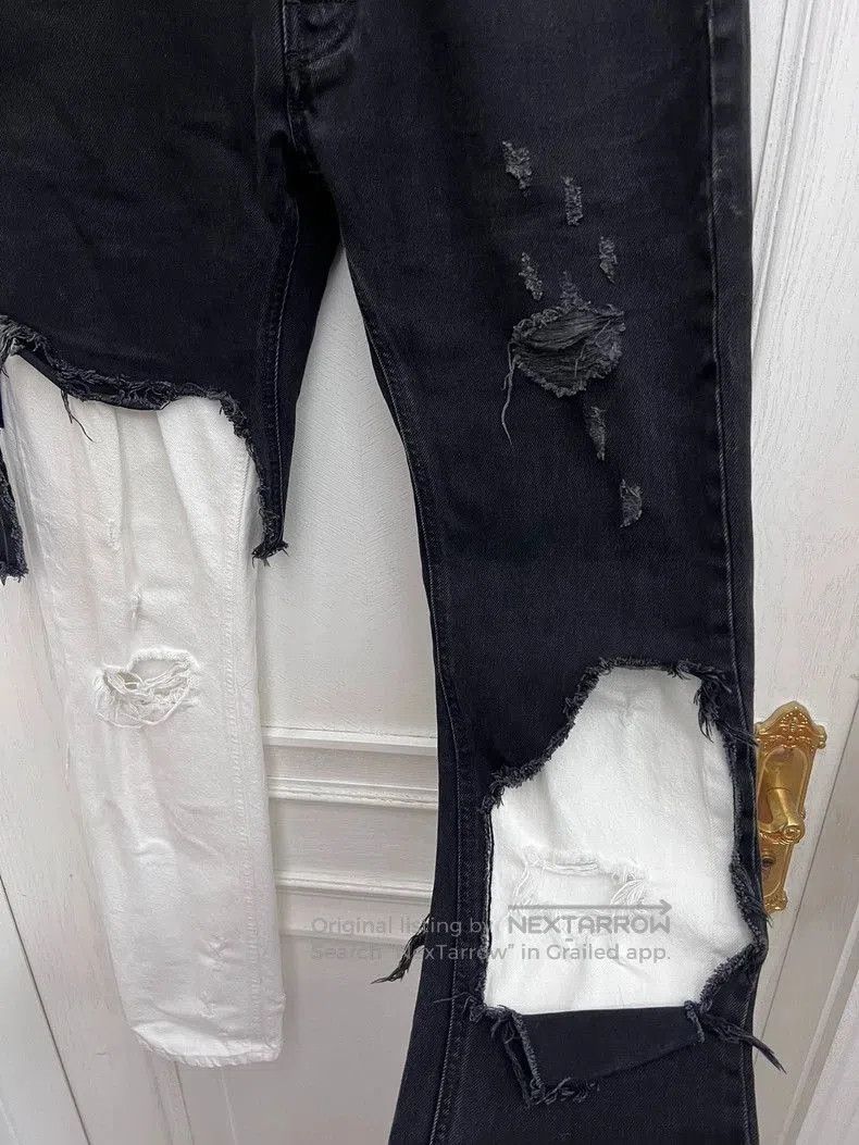 Raf Simons Raf Simons Black and White Distressed Denim Pants. Size US 32 / EU 48 - 2 Thumbnail