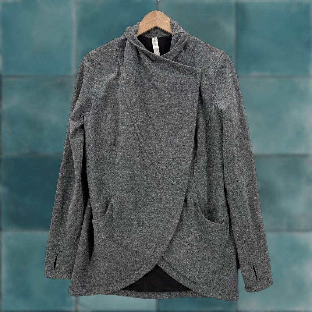 Lululemon Lululemon That’s A Wrap Jacket Womens 10 Gray Asymmetrical Snap Knit Thumbholes Size L / US 10 / IT 46 - 1 Thumbnail