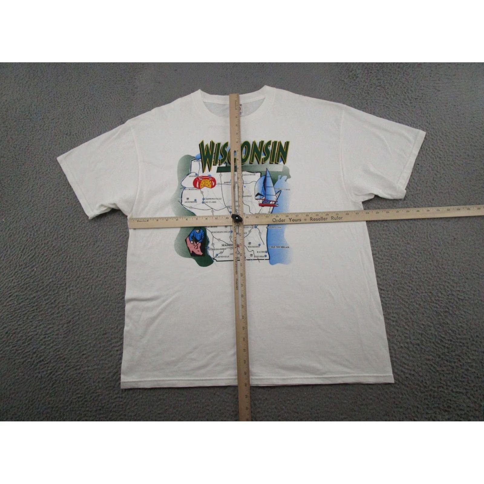 Delta VINTAGE Wisconsin State Map Cheese Graphic T-Shirt Mens XL White 90s 1990-1999 Delta Shirt Mens XL 90s Wisconsin Map Cheese Graphic T-Shirt Size US XL / EU 56 / 4 - 5 Thumbnail