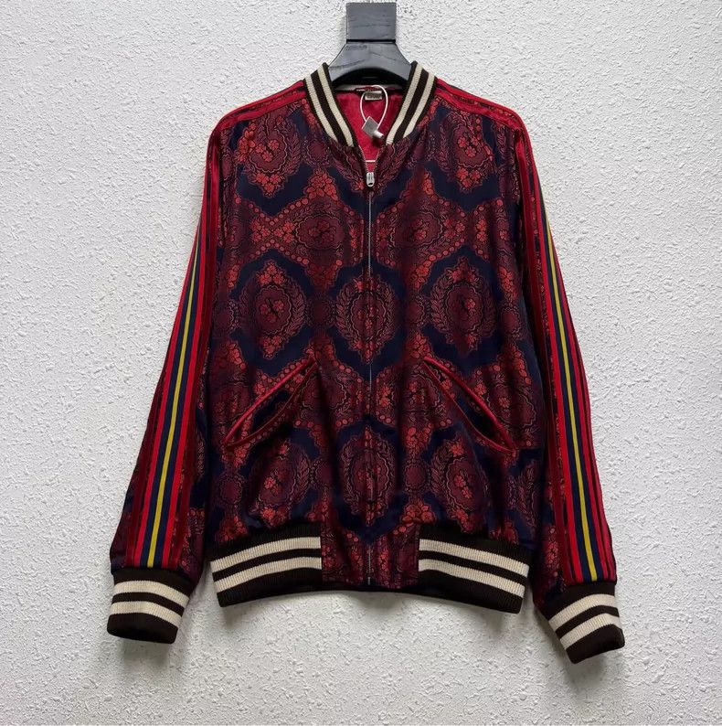 Gucci Baroque floral embroidery silk baseball jacket