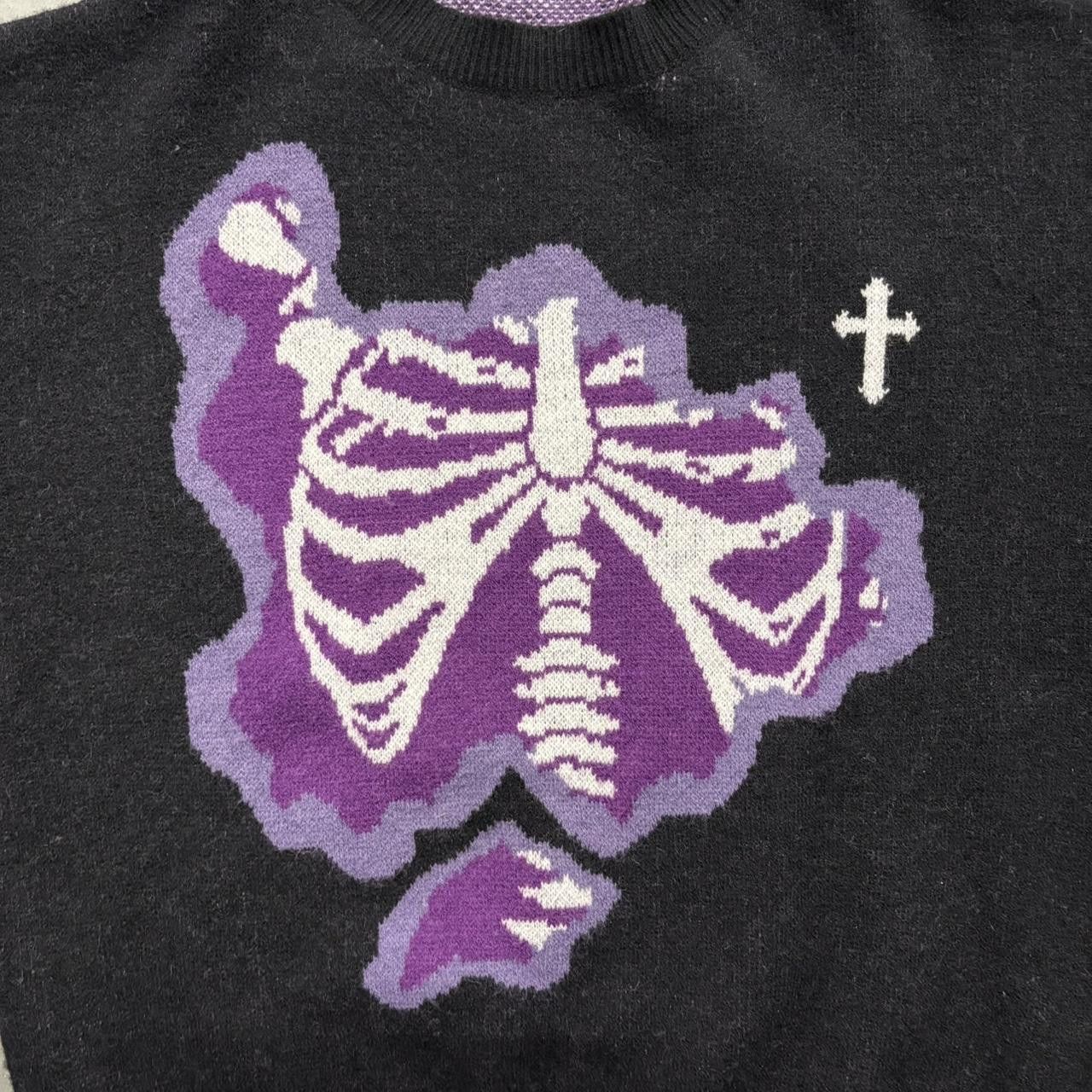 Vintage Crazy Vintage Y2K/2000s Designer Skeleton Black and Purple Streetwear Custom Knitted Sweater! Size US L / EU 52-54 / 3 - 2 Thumbnail