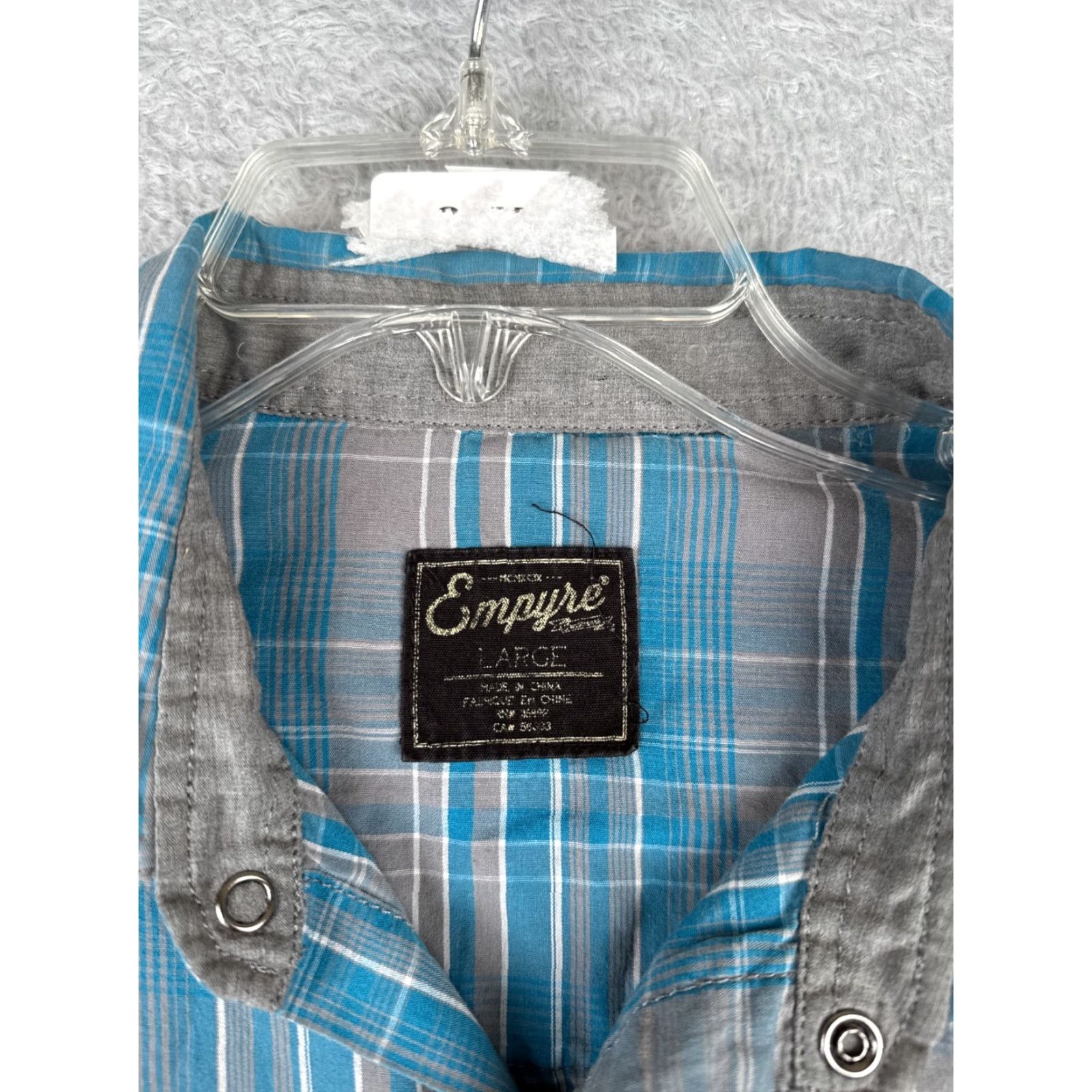Empyre Empyre Button-Up Shirt Mens Large Blue Plaid Western Cotton Long Sleeve Snap-Collar Size US L / EU 52-54 / 3 - 7 Thumbnail