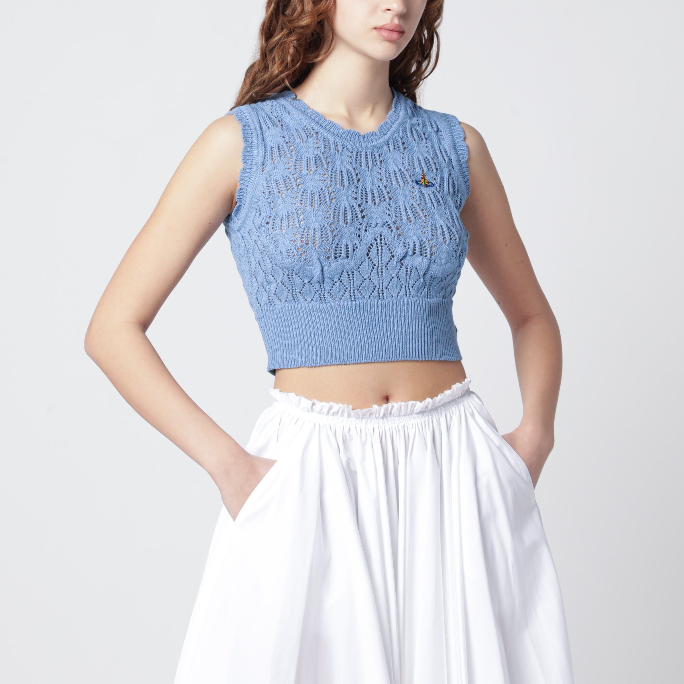 Vivienne Westwood Vivienne Westwood Light Blue Crochet Top With Orb Logo Size L / US 10 / IT 46 - 1 Thumbnail