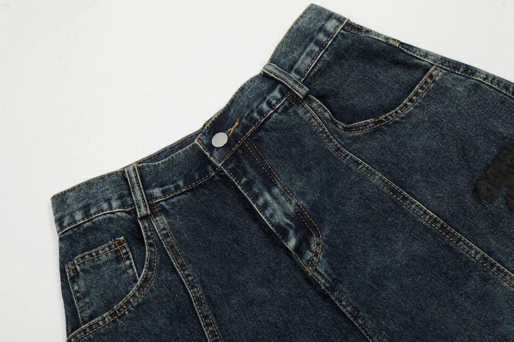 Jean Retro men's letter print loose punk washed jeans Size US 34 / EU 50 - 3 Thumbnail