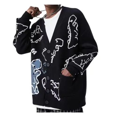 VIBE Dinosaur Graphic Knit Cardigan Sweater Size US M / EU 48-50 / 2 - 4 Thumbnail