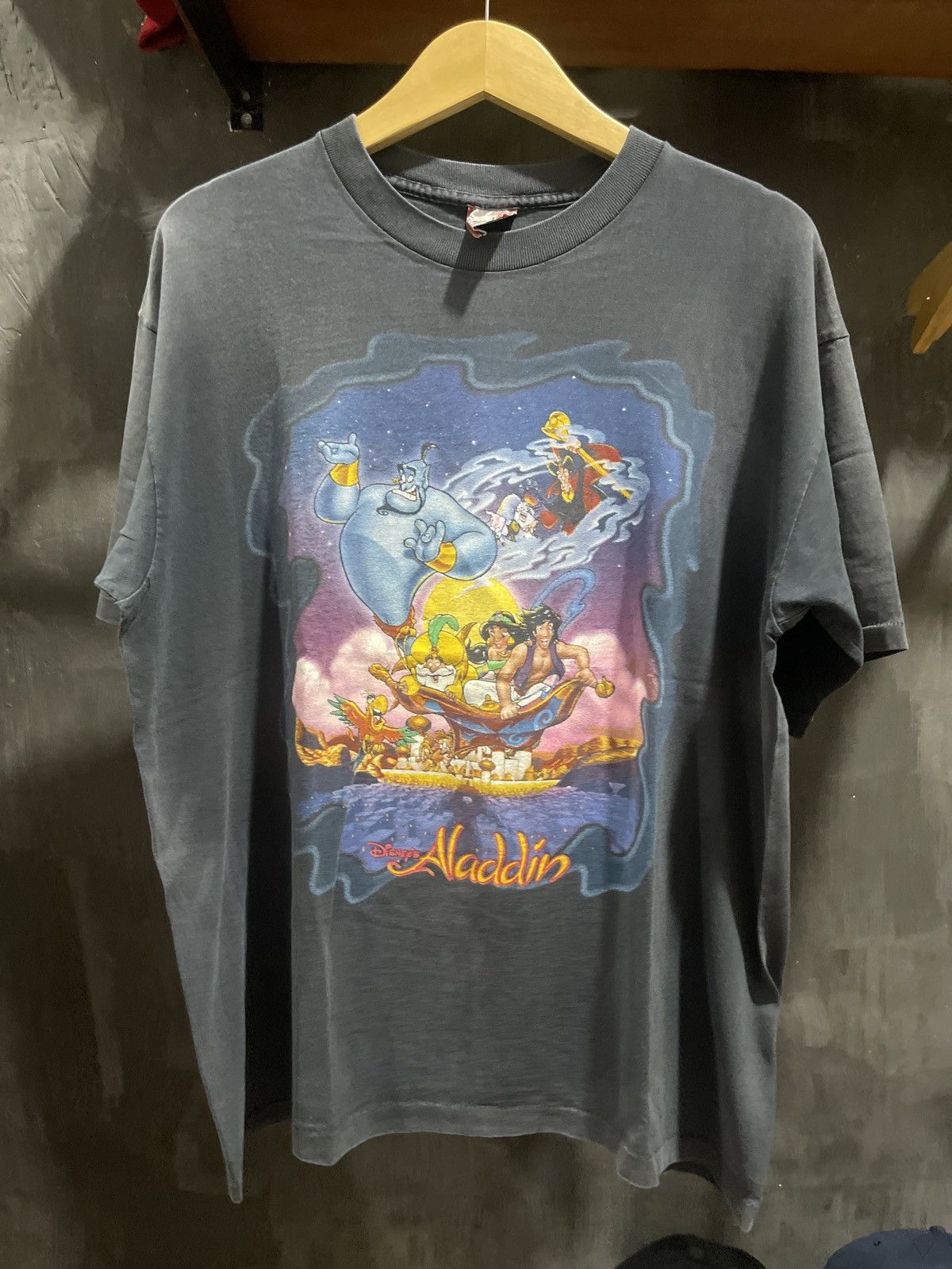 image of Vintage Disney Aladdin T Shirt in Navy, Men's (Size XL)