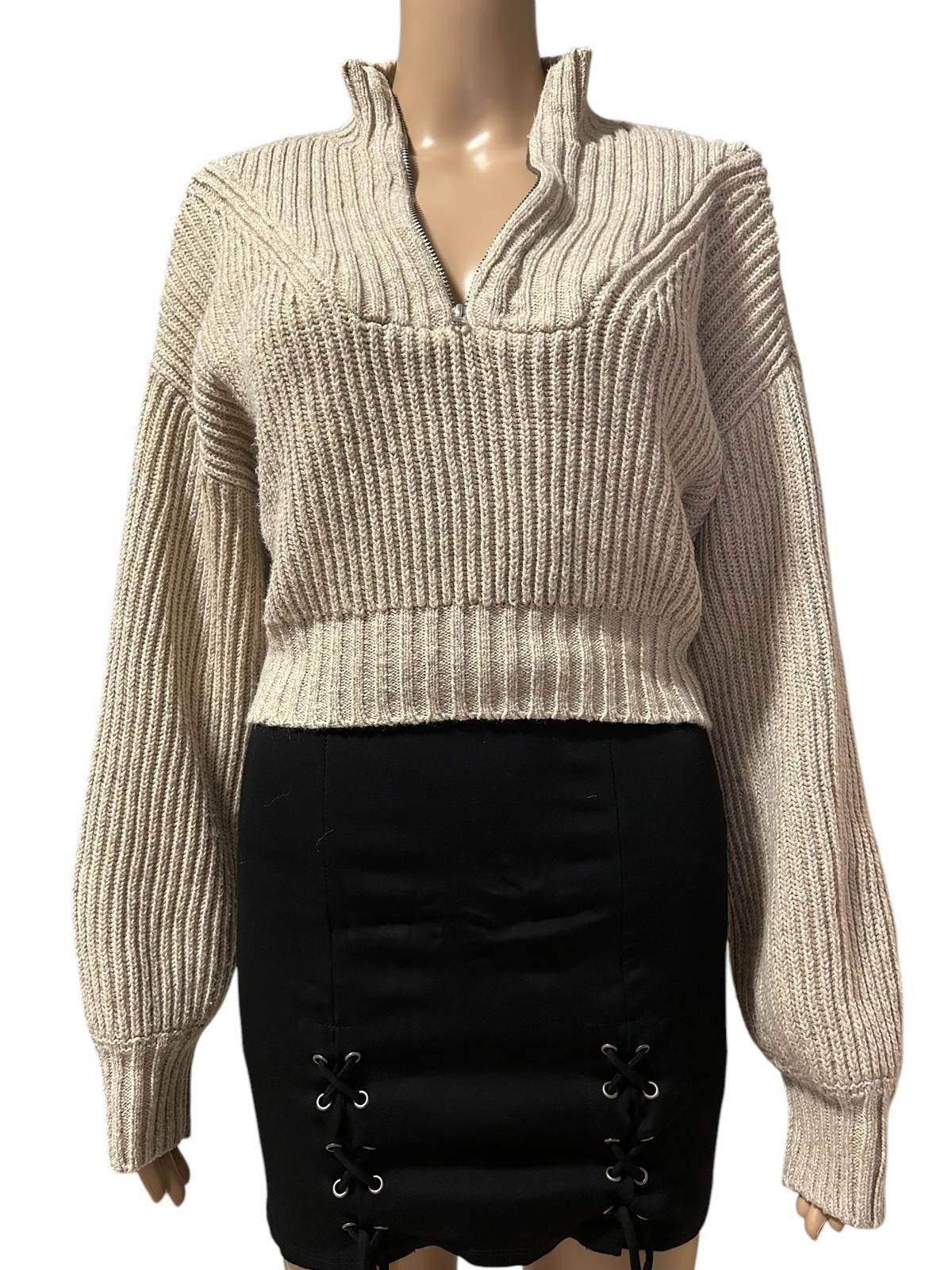 Garbage TV Trendy Cropped Knit Sweater with Zip Neck Size XS / US 0-2 / IT 36-38 - 1 Thumbnail