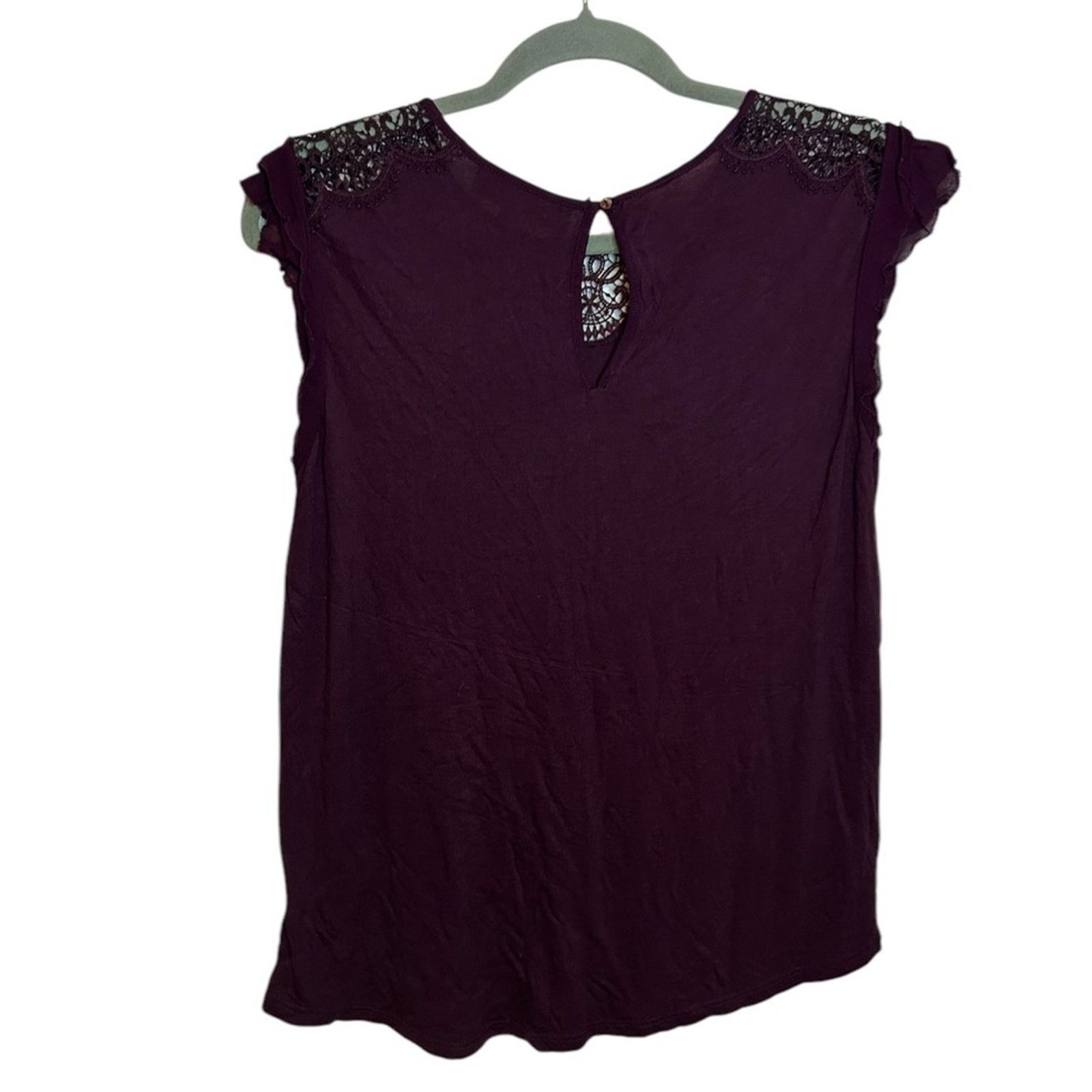 Loft Loft Eggplant Crochet Flutter Sleeve Blouse Size M / US 6-8 / IT 42-44 - 2 Thumbnail