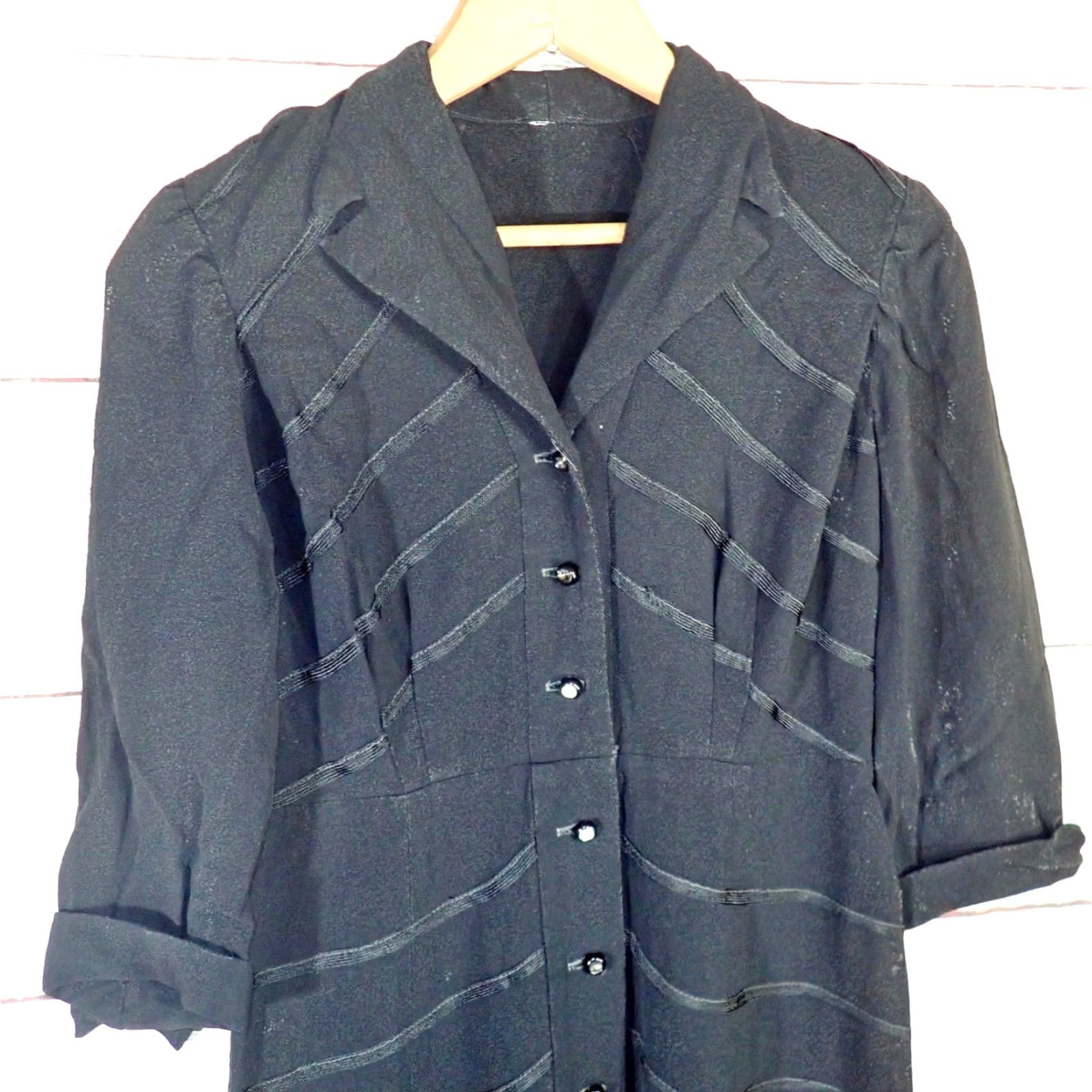 Vintage VINTAGE Rare 1930's 40's Womens XS Black Rayon Wool? Dress Rhinestone Button Maxi 32" 38" 24" Waist 26" Decade 1940s Clubwear Mens Womens Girls Size XS / US 0-2 / IT 36-38 - 2 Thumbnail