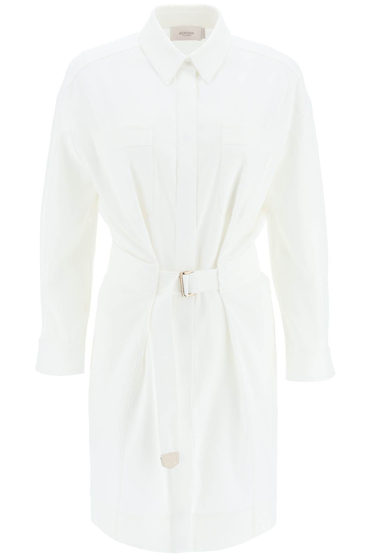 image of Agnona Belted Twill Shirt Dress in White, Women's (Size Small)