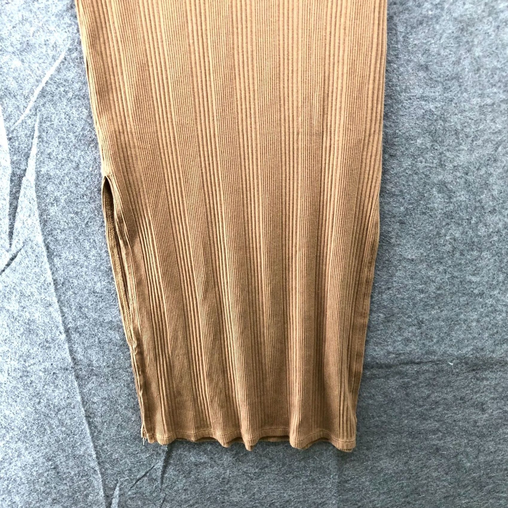 Vintage NWT Aerie Ribbed Midi Skirt Womens XS Tan Pull On Side Slits Bodycon Stretch Skirt Brown Cotton Knit Slit Summer Spring Womens XS Tan Size 26" / US 2 / IT 38 - 4 Thumbnail