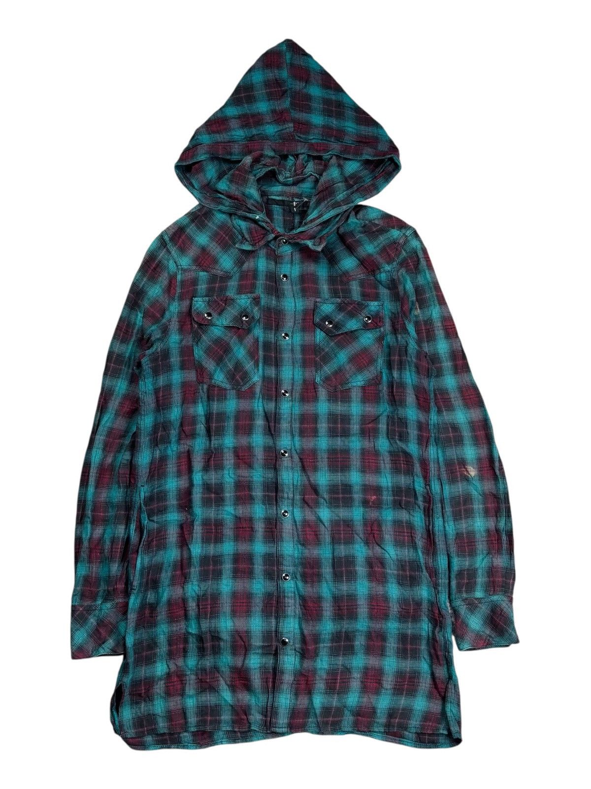 Le Grande Bleu (L.G.B.) 2000s No ID - Vkei Style Hooded Flannel Button Shirt Size US M / EU 48-50 / 2 - 1 Thumbnail