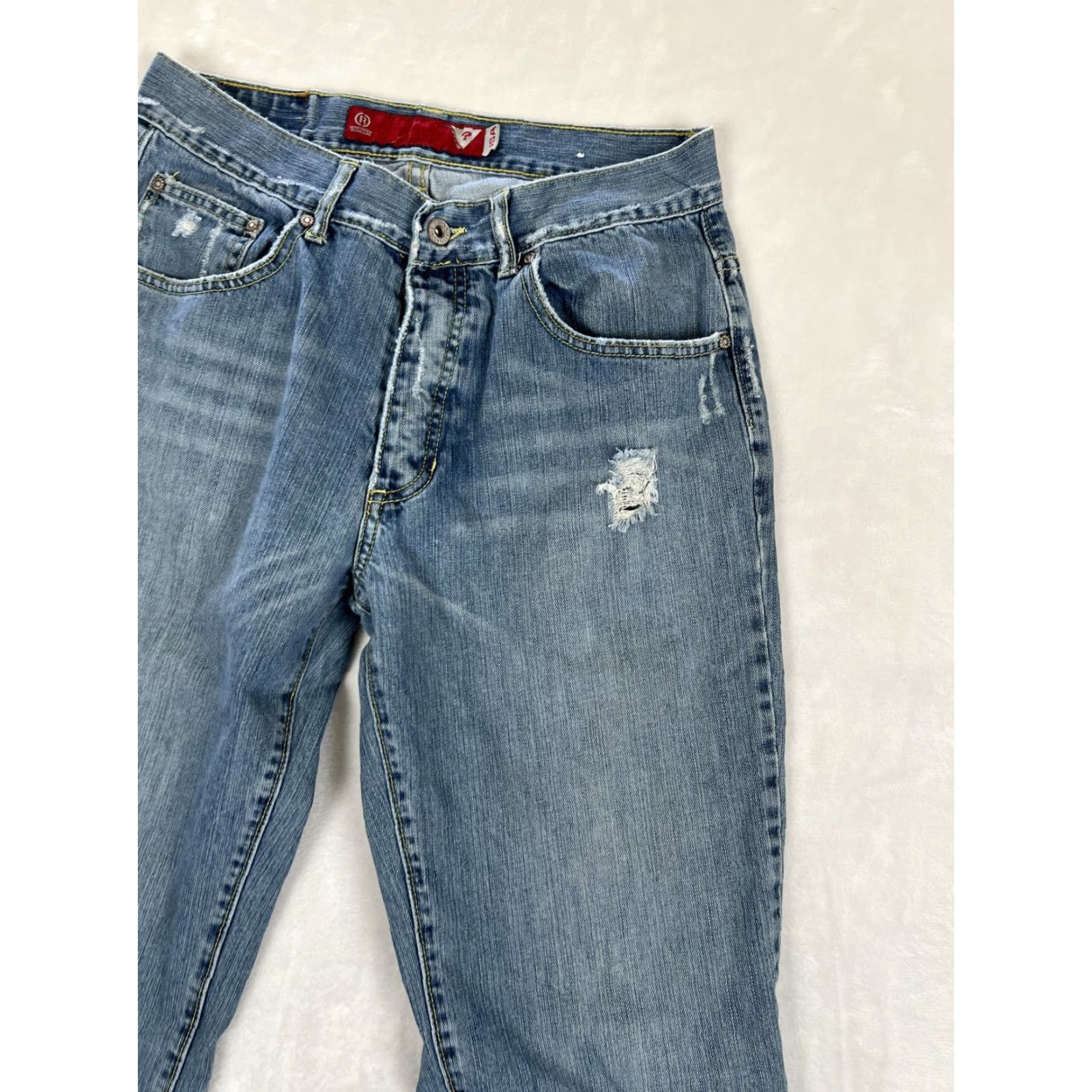 Guess VINTAGE Guess Jeans Mens 30 Blue Distressed Straight Leg Denim Y2K 2000s Size US 30 / EU 46 - 7 Thumbnail