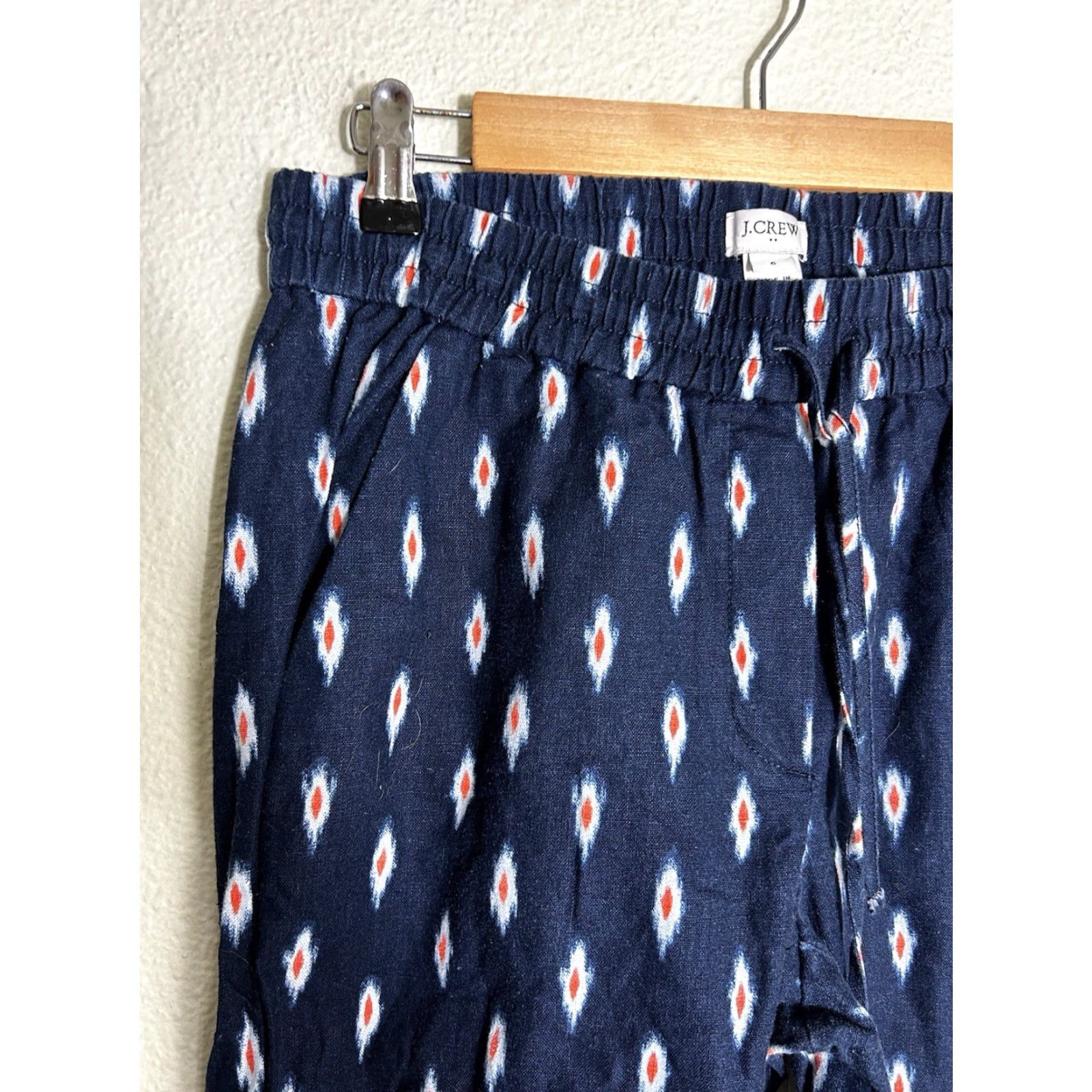 J.Crew J.CREW Womens Pants Ikat Linen Blend Drawstring Blue Southwest 30x26 Size 6 Ankle Size 28" / US 6 / IT 42 - 4 Thumbnail